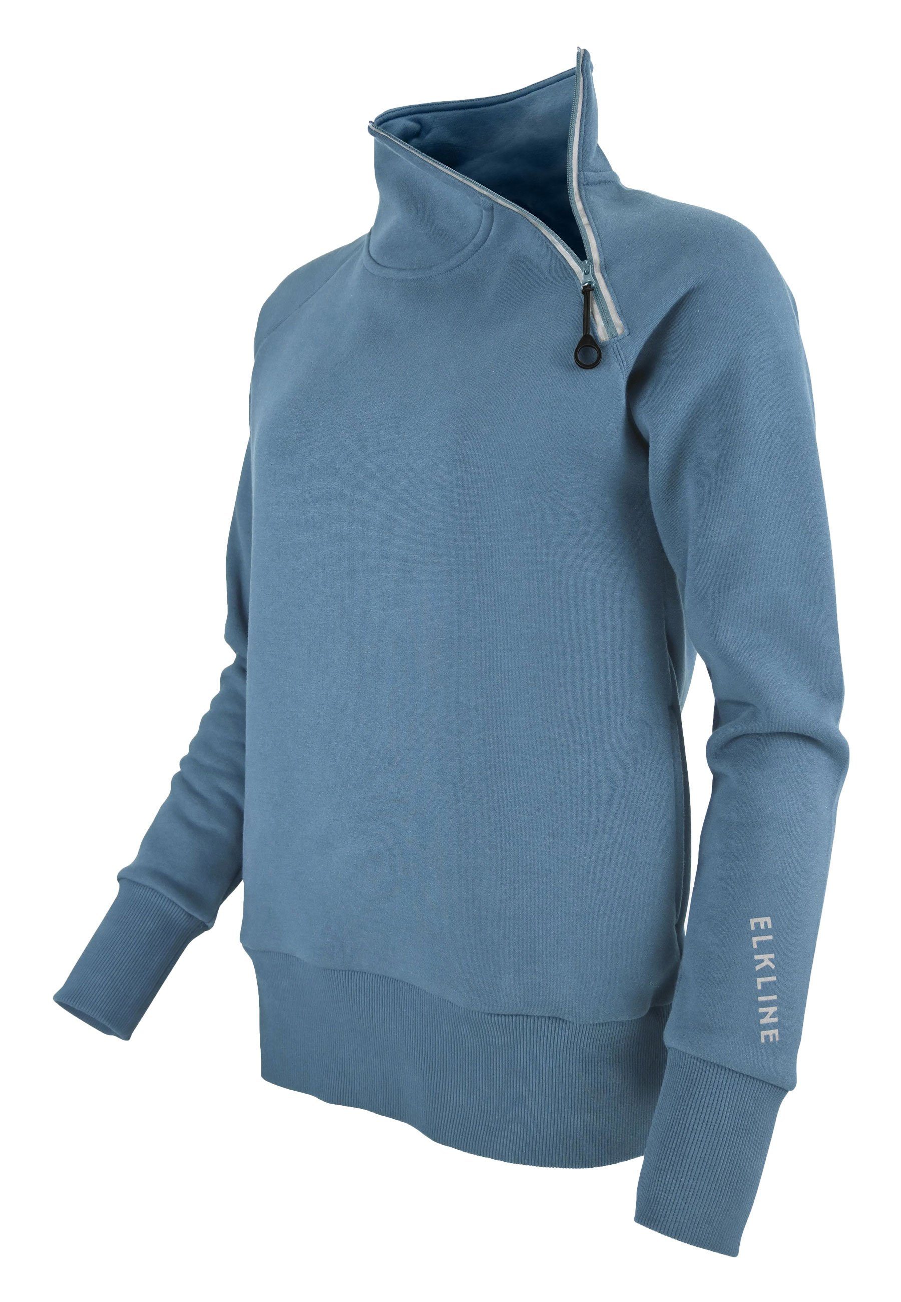 Elkline Sweatshirt Performance Stehkragen ashblue Seitentaschen Reißverschluss mit und