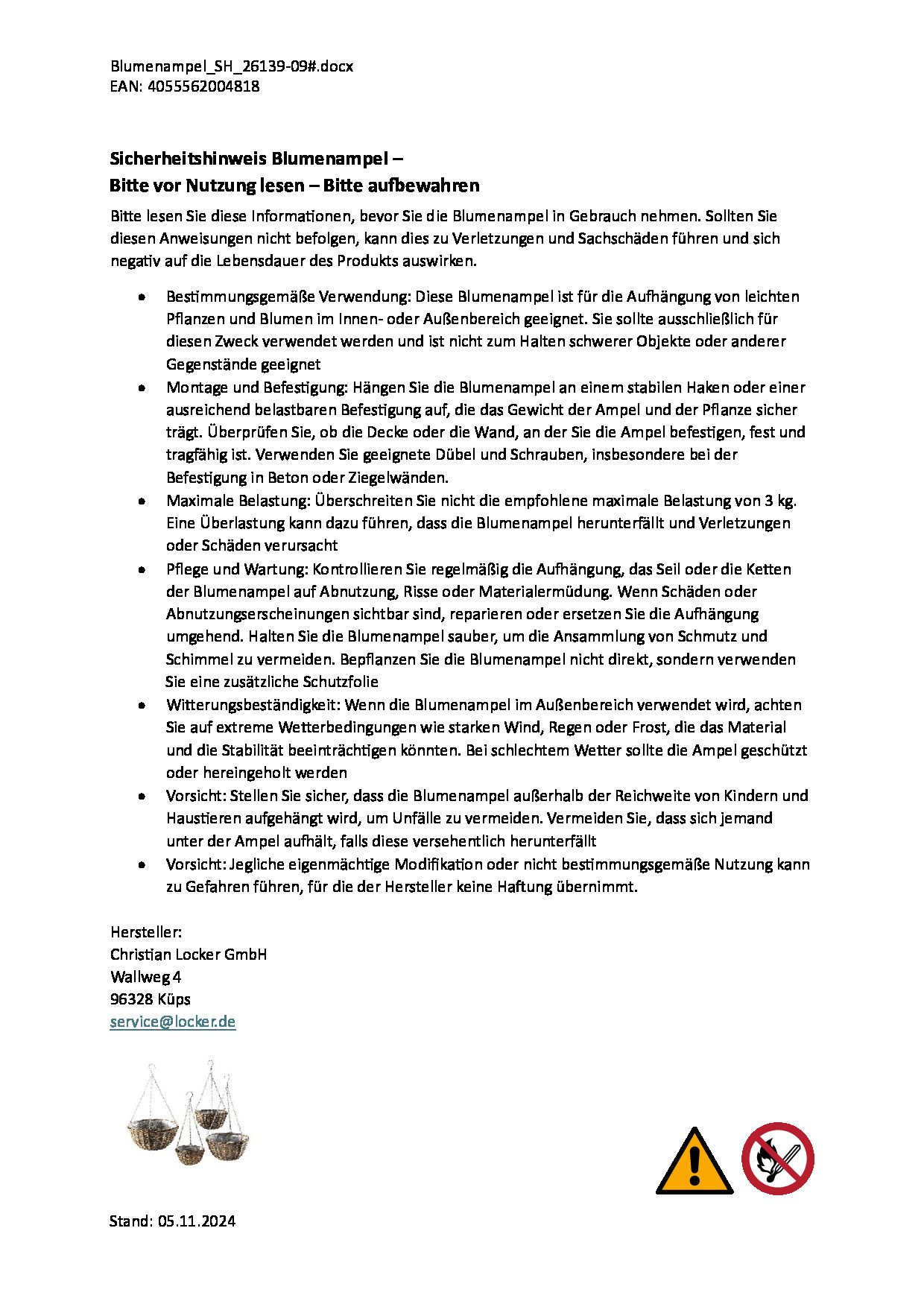 Kobolo Blumenampel Pflanzenampel aus ungeschälter Weide (4er Set)