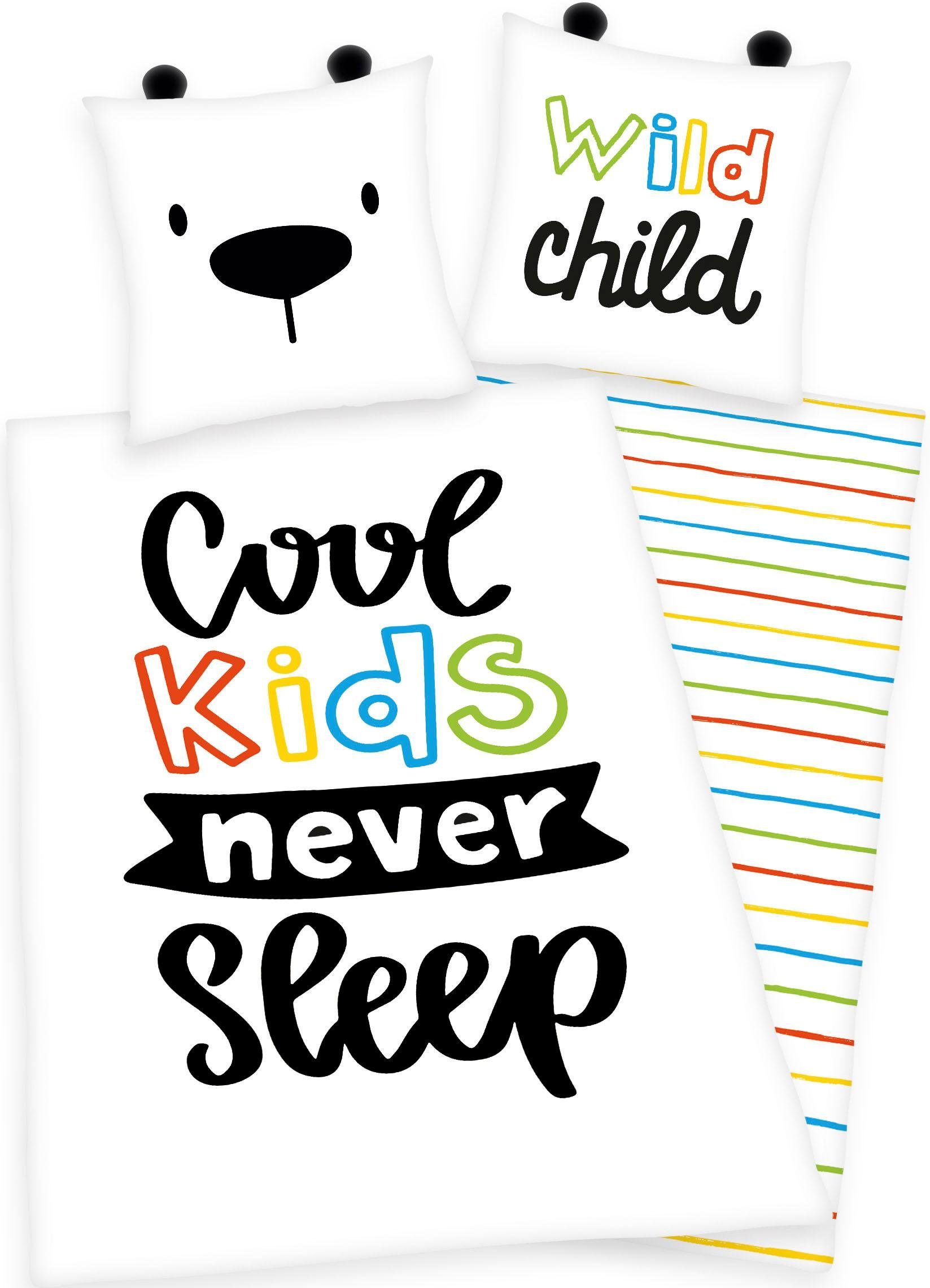 Herding Young Collection Kinderbettwäsche Cool kids never sleep, Renforcé, 2 teilig, mit Schriftzug