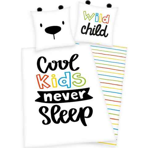Kinderbettwäsche Cool kids never sleep, Herding Young Collection, Renforcé, 2 teilig, mit Schriftzug