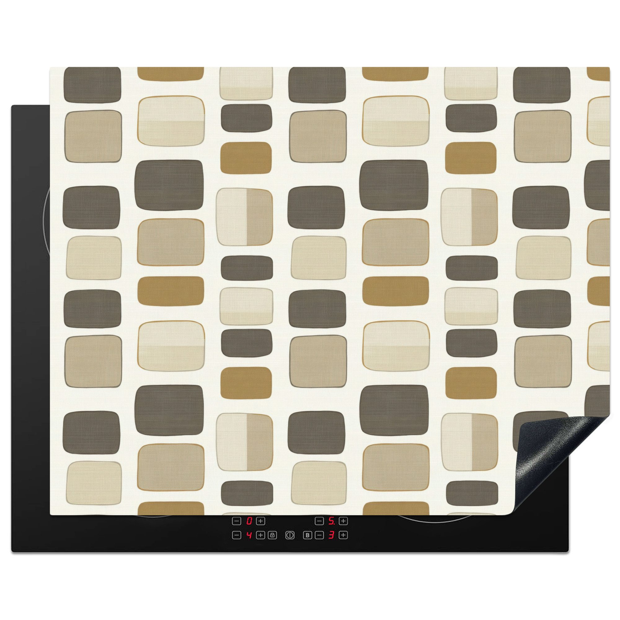 MuchoWow Herd-Abdeckplatte Blöcke - Vintage - Grau, Vinyl, (1 tlg), Herdabdeckplatten für Ceranfeld, Induktionsschutz, 65x55 cm