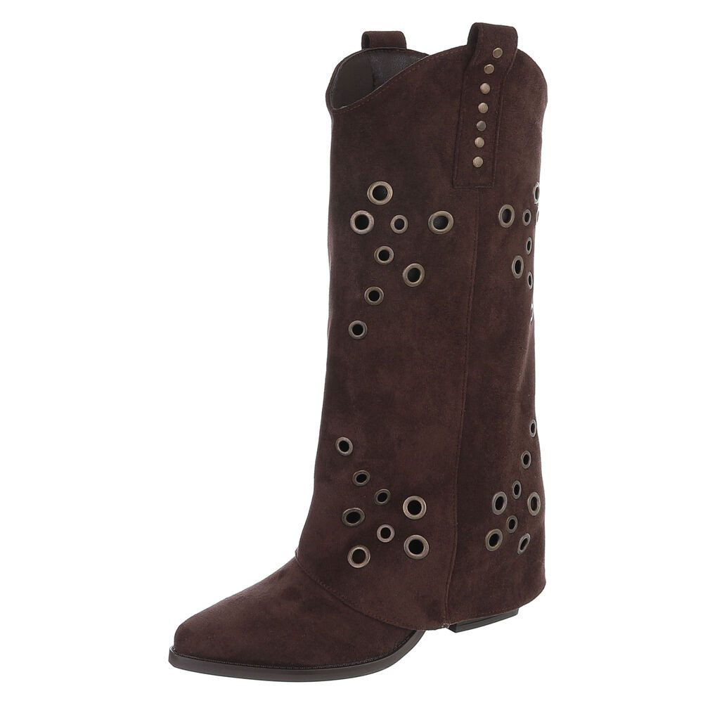 Ital-Design Modische Stiefel mit Metallösendetails für Damen Westernstiefel (91261262) Blockabsatz Stiefel in Dunkelbraun
