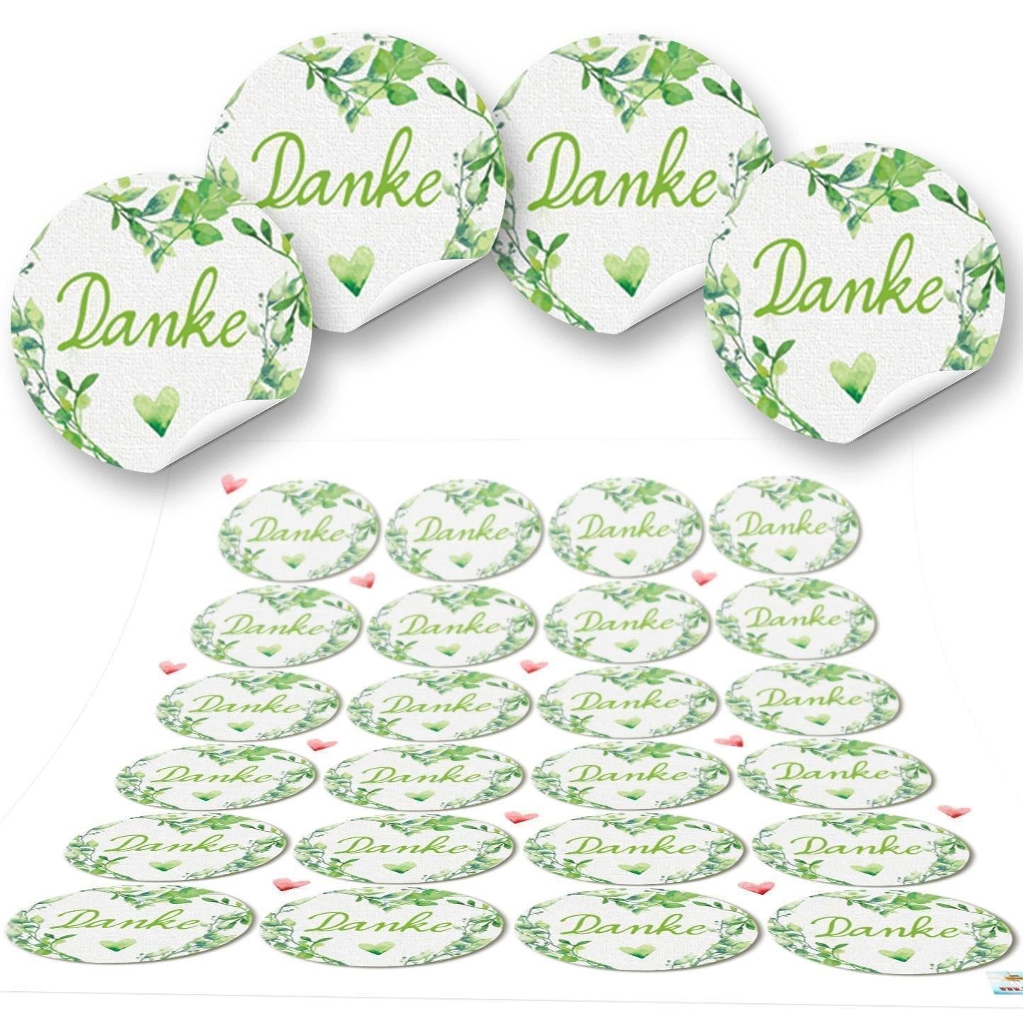 Logbuch-Verlag Aufkleber 72 Aufkleber rund grün hellgrün weiß DANKE Herz 4 cm Geschenkaufkleber