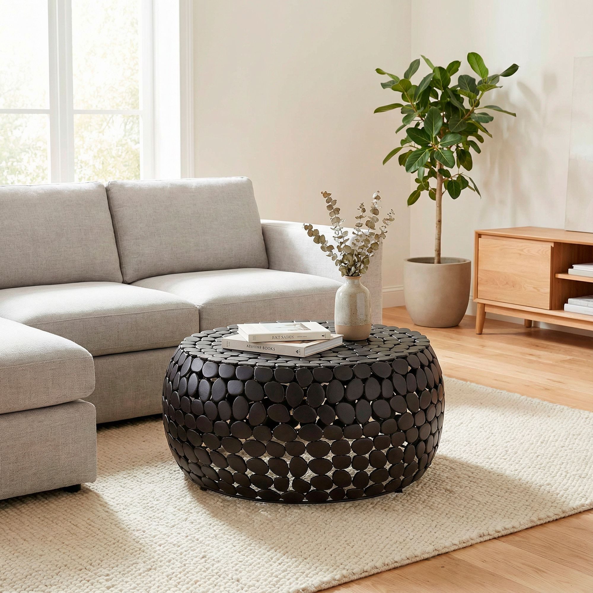 FINEBUY Couchtisch FB74464 Sofatisch Alu Wohnzimmertisch 66cm Loungetisch Metall Rund (Strukturierte Metalloberfläche mit moderner Wirkung), Kompakte Tischform für stilvolle Wohnbereiche