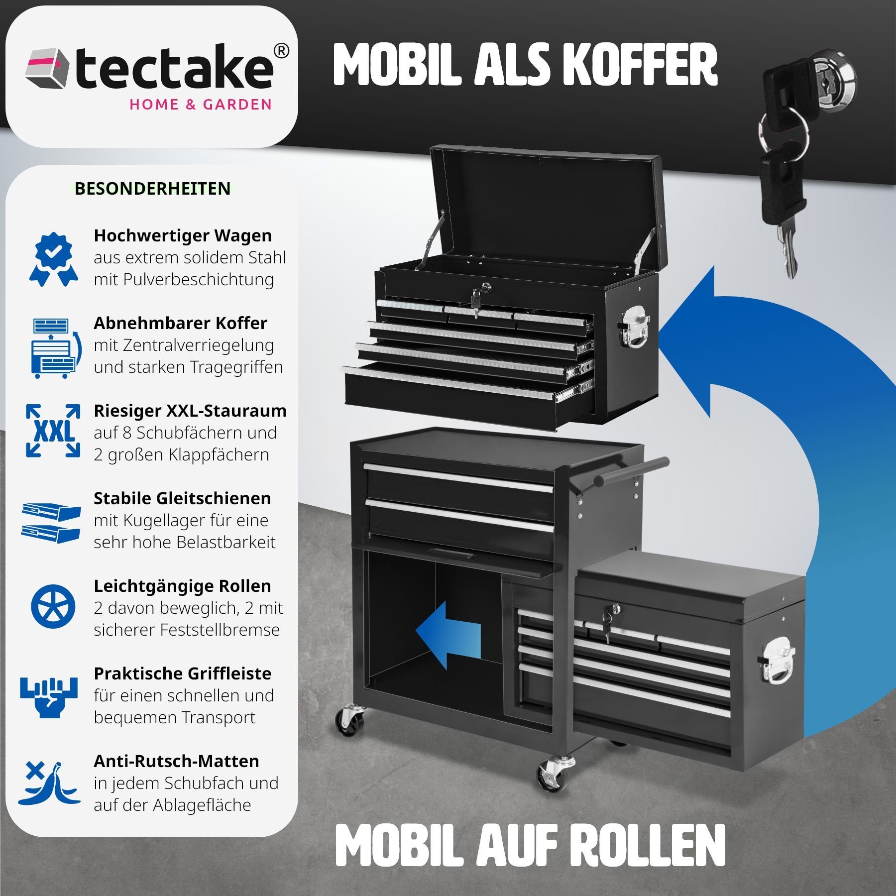 tectake Werkzeugwagen Werkstattwagen mit 10 Fächern, günstig online kaufen