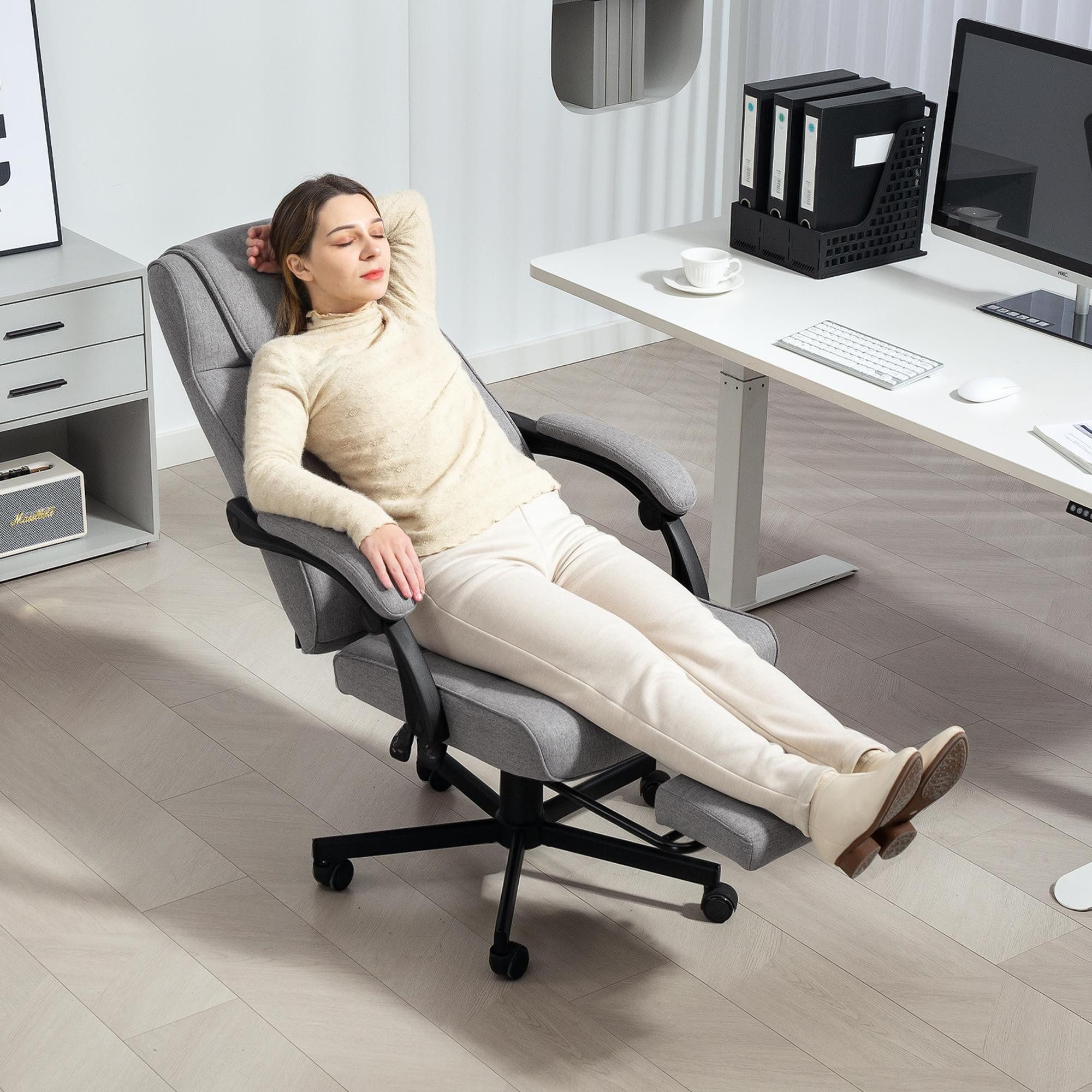 HOMCOM Schreibtischstuhl mit Massagefunktion, Liegefunktion, Fußstütze günstig online kaufen