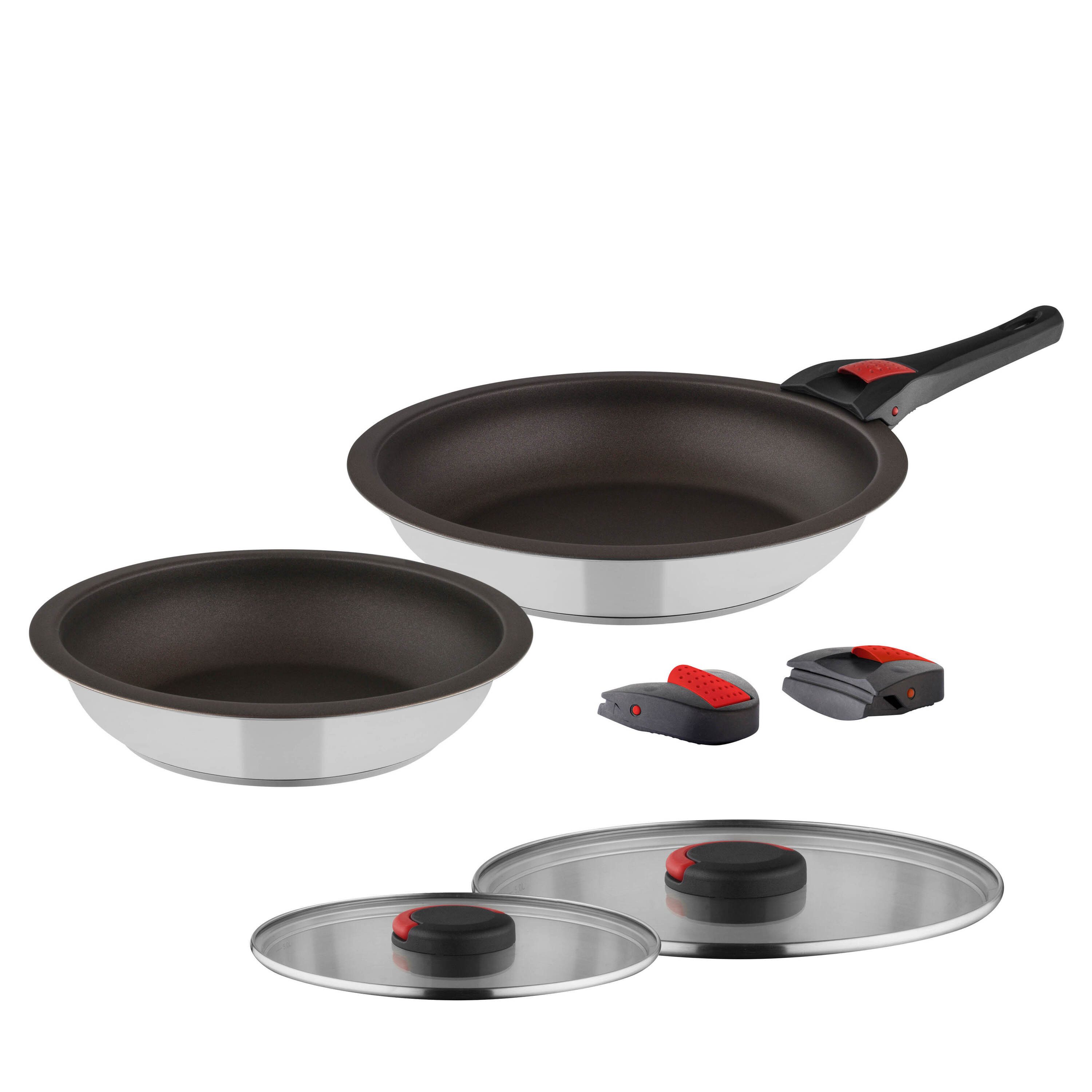 Kuppels Pfannen-Set QUICK CLACK PRO, 18/10 (5-tlg., vielfach kombinierbar), besonders platzsparend, abnehmbare Griffe