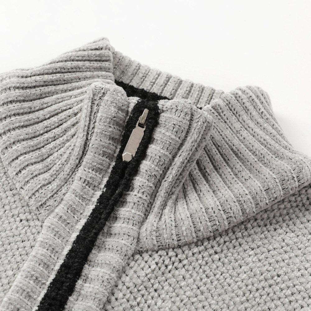 Allthemen Strickjacke mit Stehkragen Cardigan Uni Grobstrick Pullover – Bild 3 von 5
