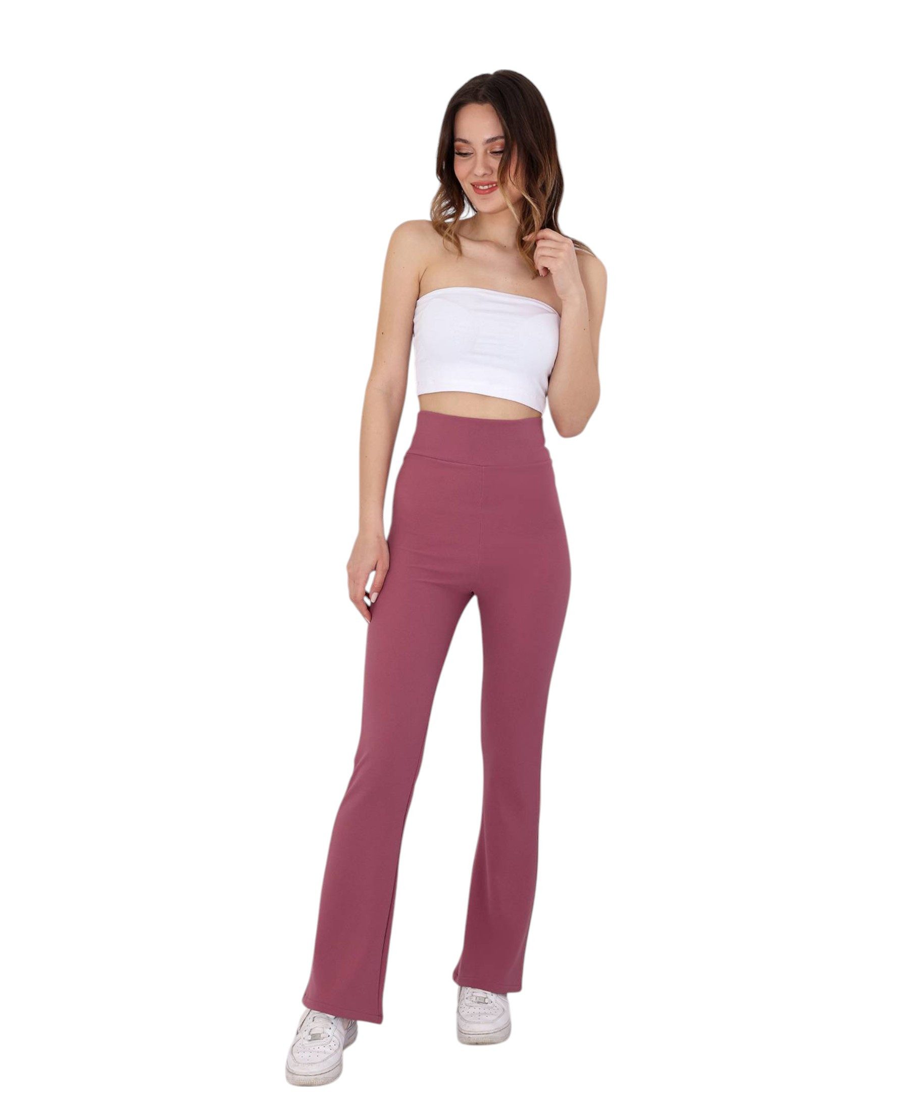 fashionshowcase Schlaghose Damen Scuba Hose High Waist elastisch für Yoga Freizeit & Abendmode Knitterfrei, Bequem & Figurbetont