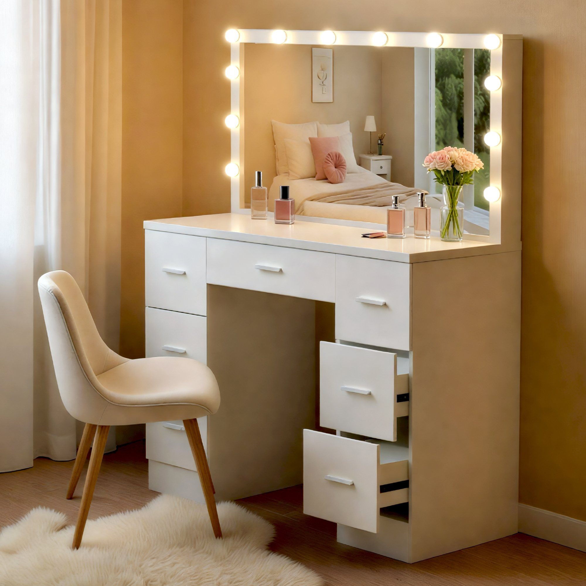 furnicato Schminktisch Ginny 110x55x135 cm weiß (1-St)