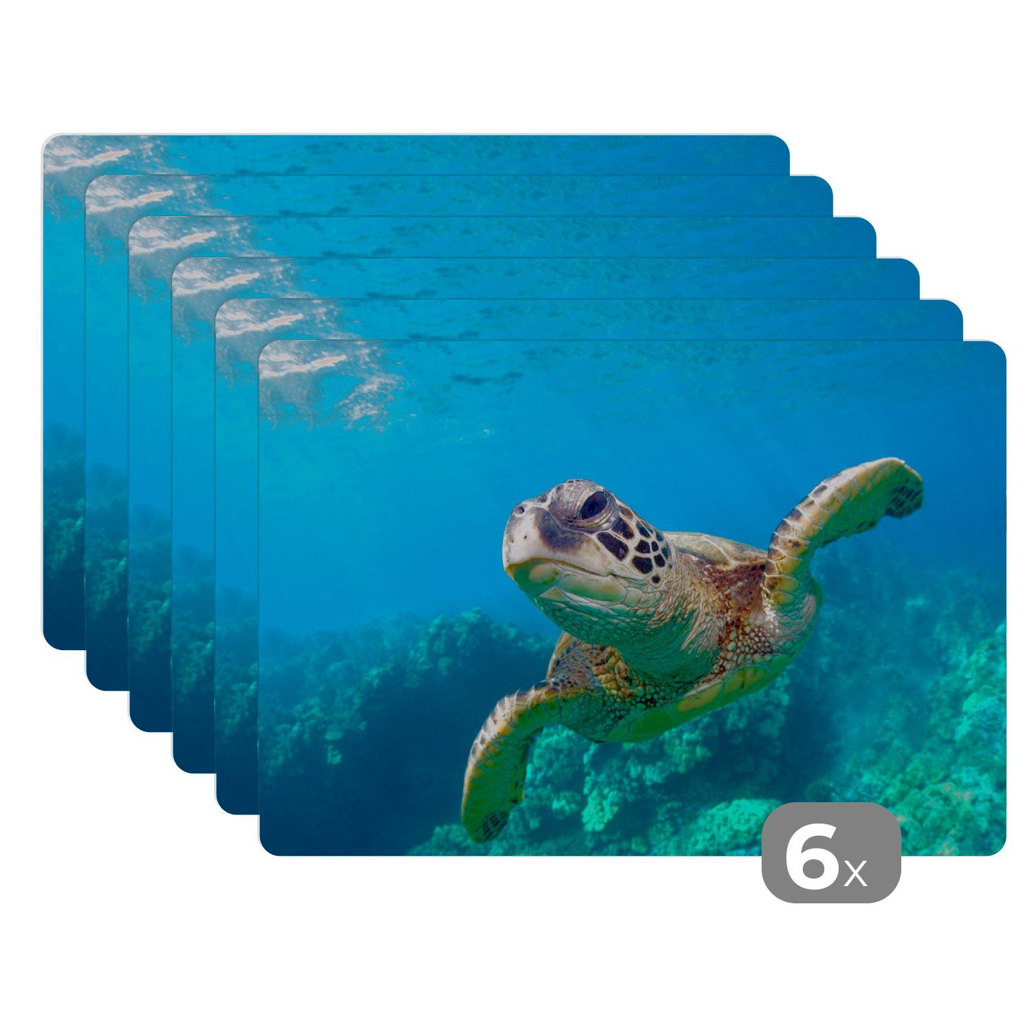 Schmutzabweisend MuchoWow, Platzset, Tischmatten, Meeresschildkrötenschwimmen Hawaii, (6-St), auf Platzdecken, Platzmatte, Platzset,