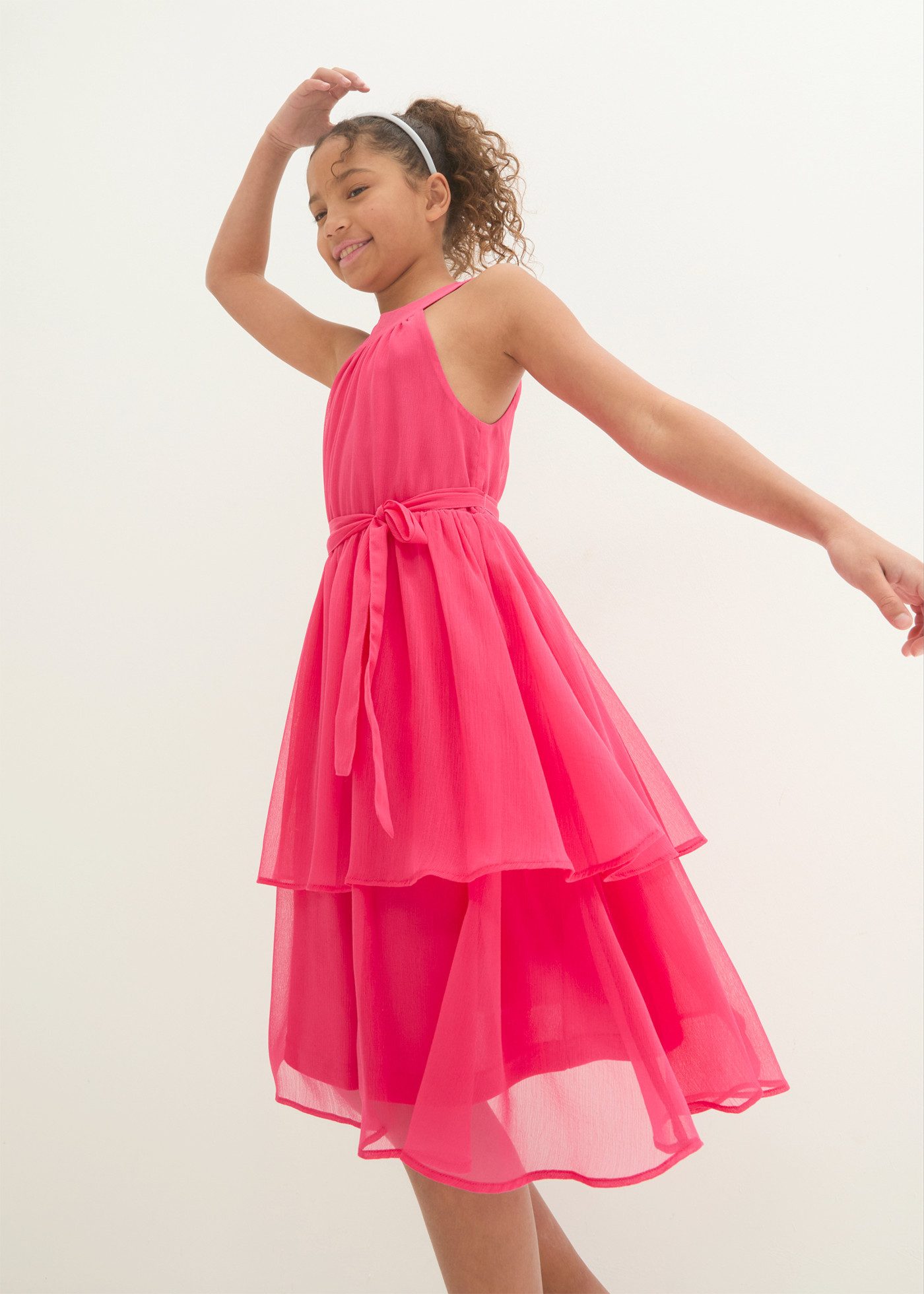 bonprix Midikleid ärmelloses Design, elastische Taille, mit separatem Gürtel, Volantrock