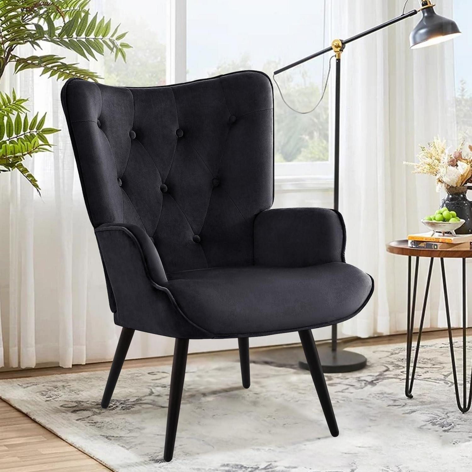 LuxusKollektion Ohrensessel Ohrensessel Relaxsessel Samt Skandinavisch Wohnzimmer 1 Stück Schwarz