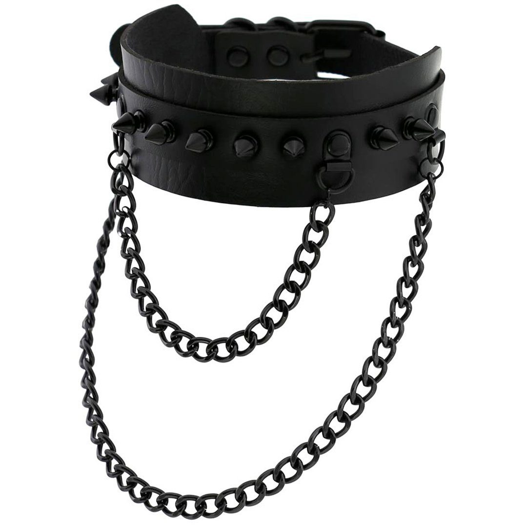 Sandritas Erotik-Halsband Halsband mit Nieten und Ketten - schwarz