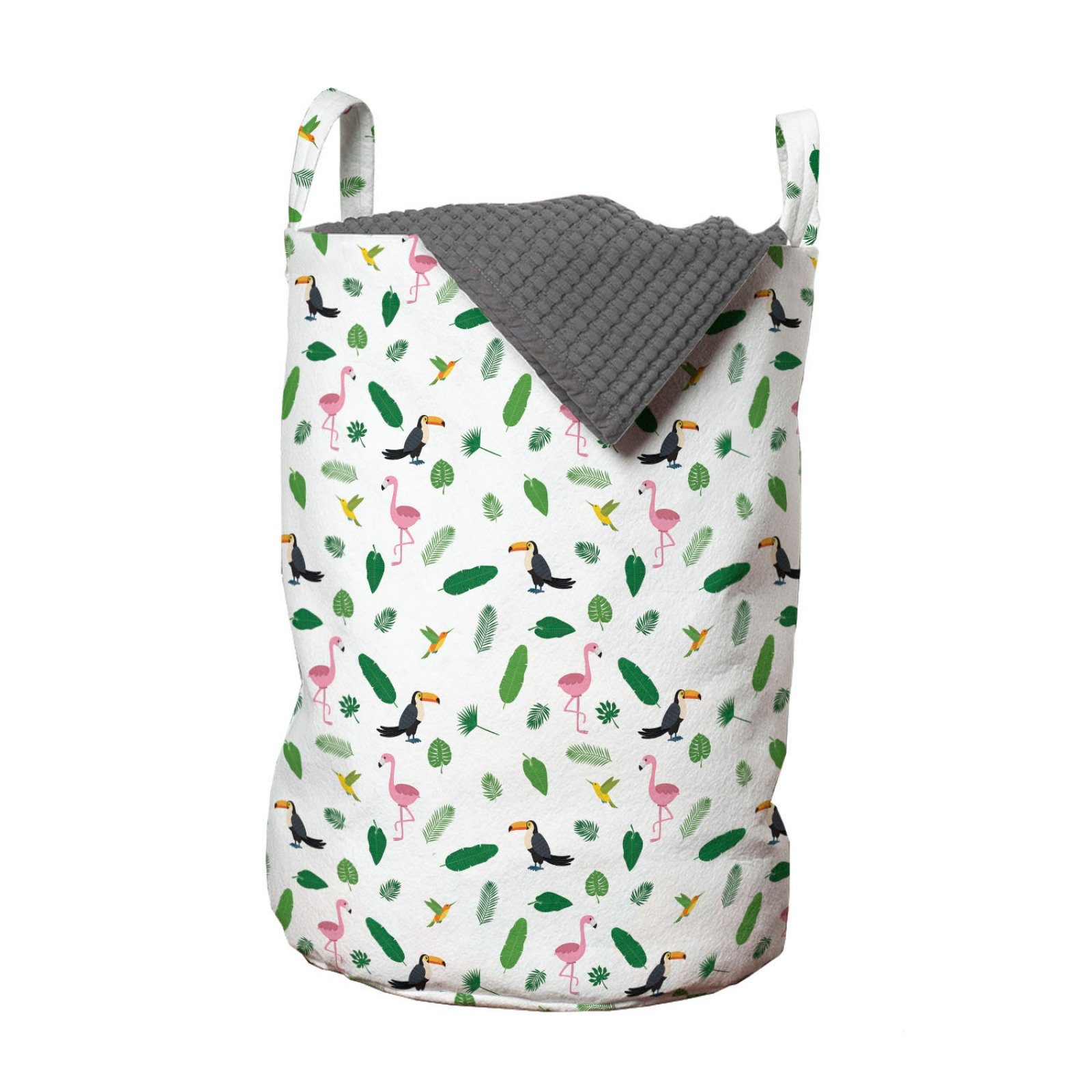 Abakuhaus Wäschesäckchen Wäschekorb mit Griffen Kordelzugverschluss für Waschsalons, Insel Flamingos Tukane Vögel