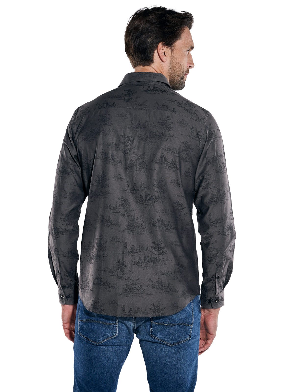 Engbers Langarmhemd engbers Herren Langarm-Hemd gemustert, Schwarzbraun günstig online kaufen