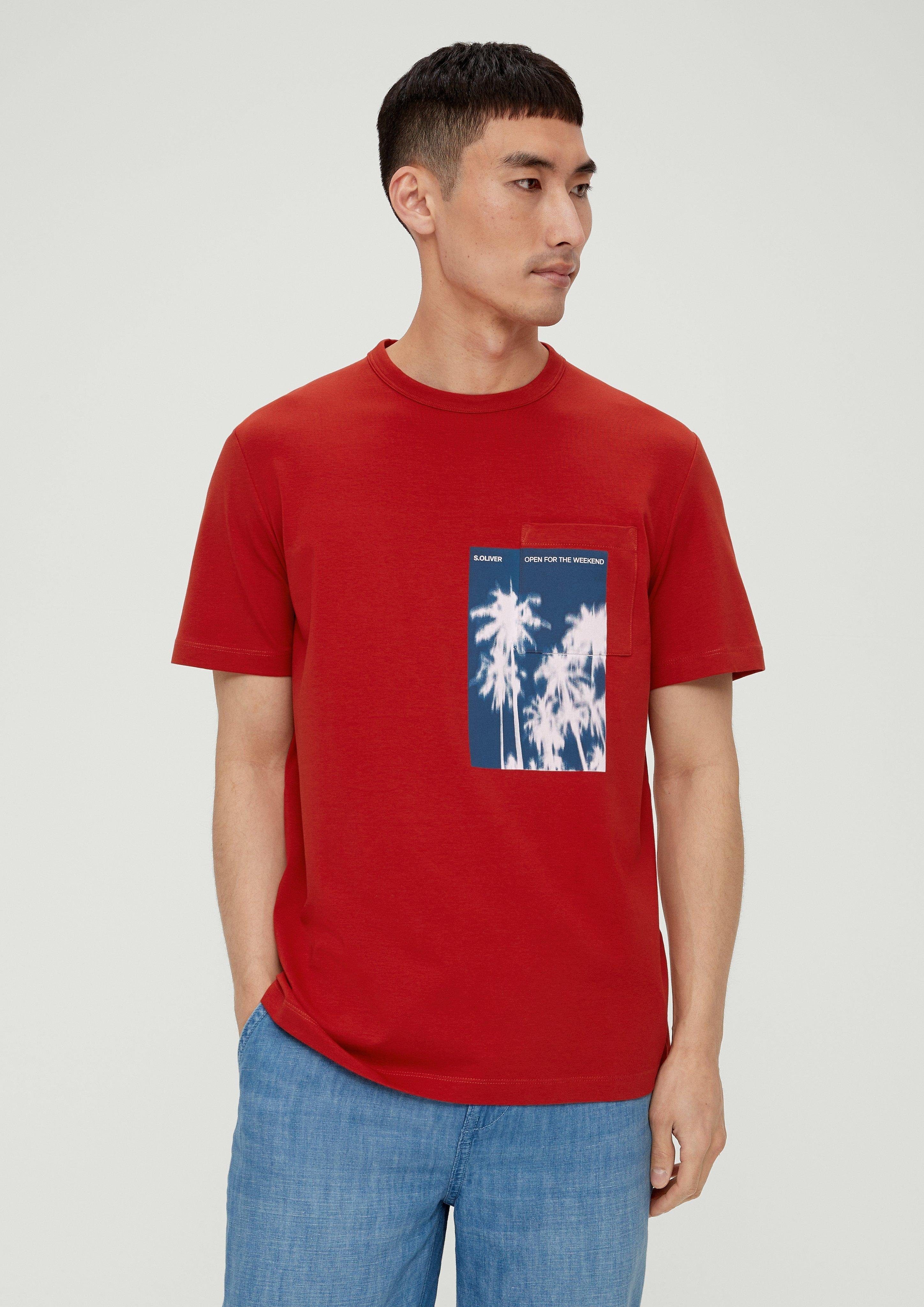s.Oliver Kurzarmshirt T-Shirt aus Baumwollstretch preiselbeere