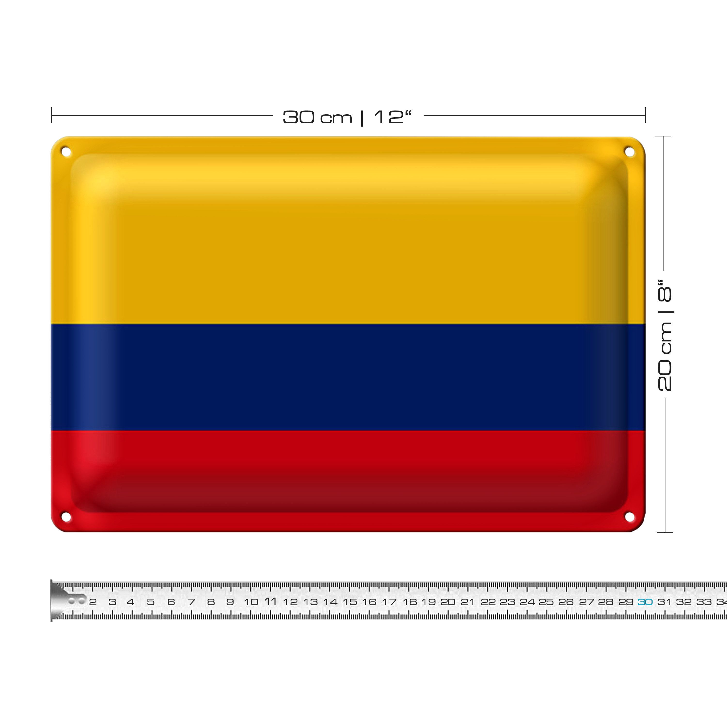 Roomando Metallschild Blechschild Flagge Kolumbien 30x20cm Flag of Colombia