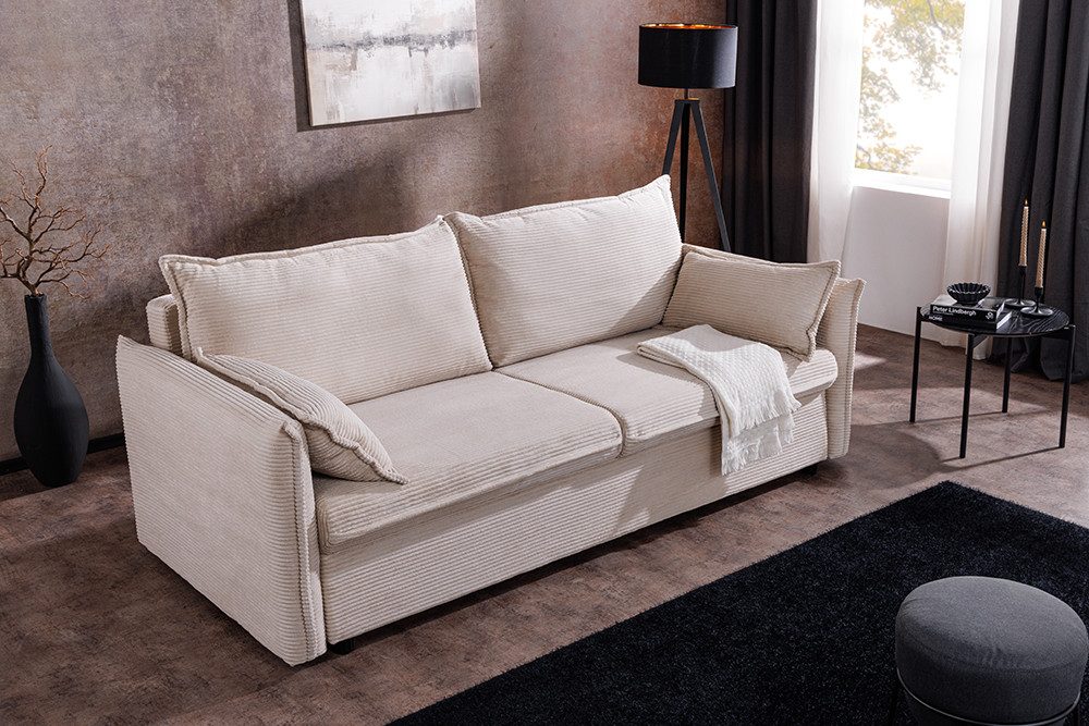 riess-ambiente Schlafsofa APARTMENT 215cm beige · Cord, inkl. Kissen, inklusive Bettkasten, FSC, Einzelartikel 1 Teile, 3-Sitzer-Couch mit Bettfunktion - ideal für Wohn- oder Gästezimmer