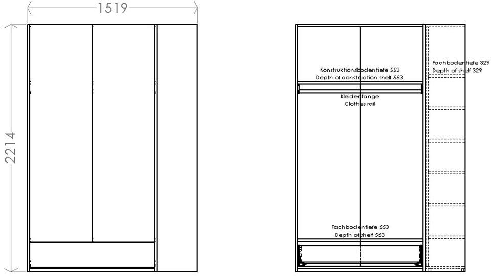 Kleiderschrank Variante Schublade, montierbar | rechts weiß 1 oder Müller Anbauregal Modular links weiß geräumige SMALL 1 Plus LIVING