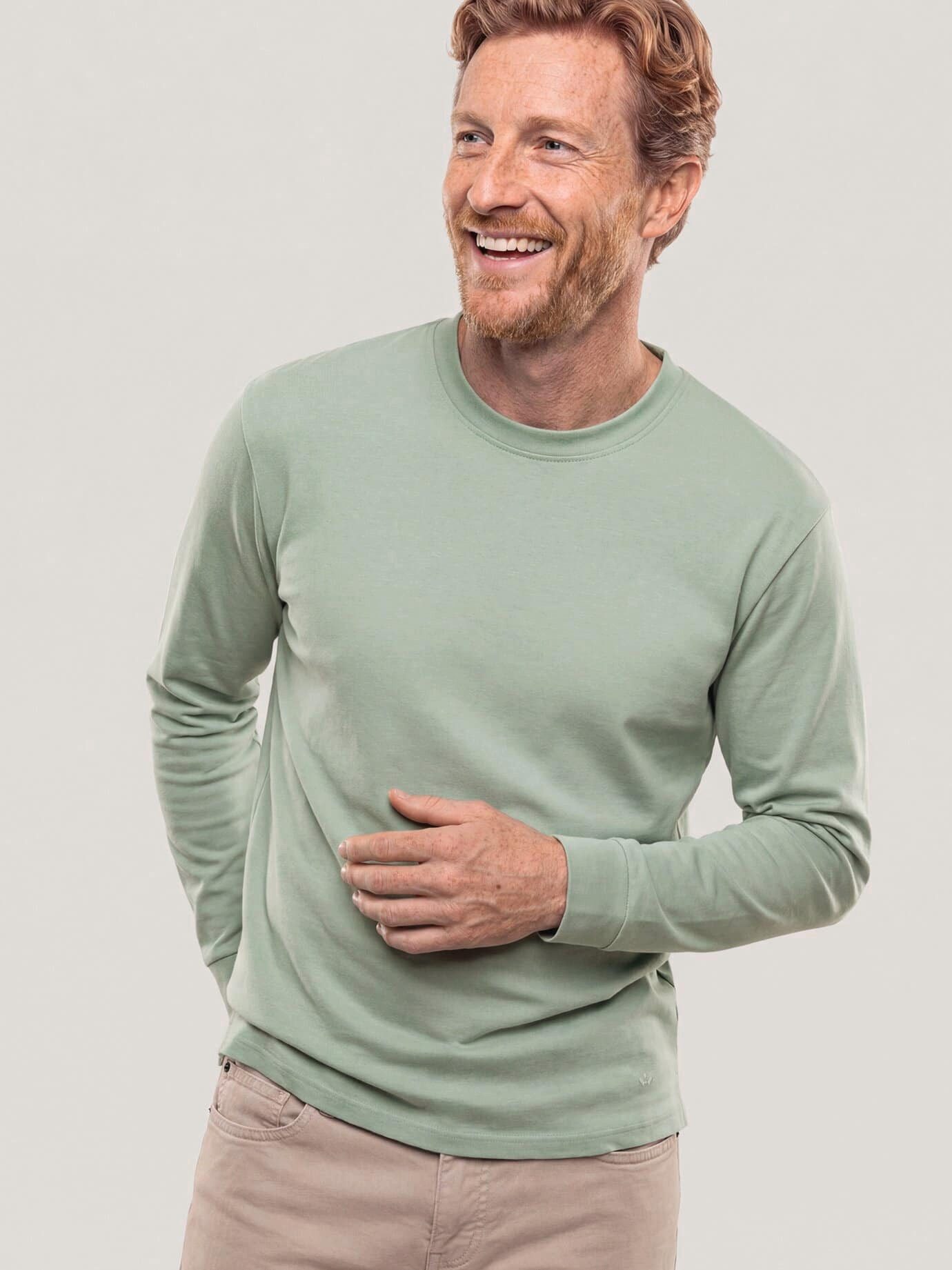 Walbusch Langarmshirt Herren Langarmshirt aus Baumwollmix Rundhals, pflegeleicht