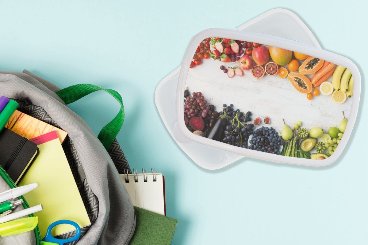 Mädchen Erdbeere Papaya, Jungs Lunchbox - (2-tlg), Kinder weiß Regenbogen MuchoWow Obst - Brotbox für Brotdose, für Kunststoff, Weintrauben und und - - Erwachsene,