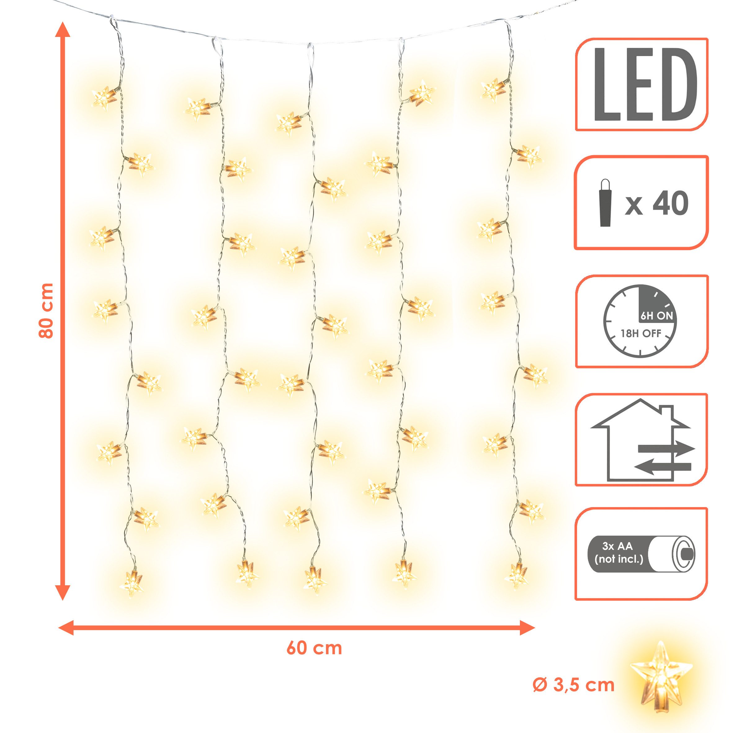 Spetebo LED-Lichtervorhang warm weiß mit Timer - 80 x 60 cm, 40-flammig, St günstig online kaufen