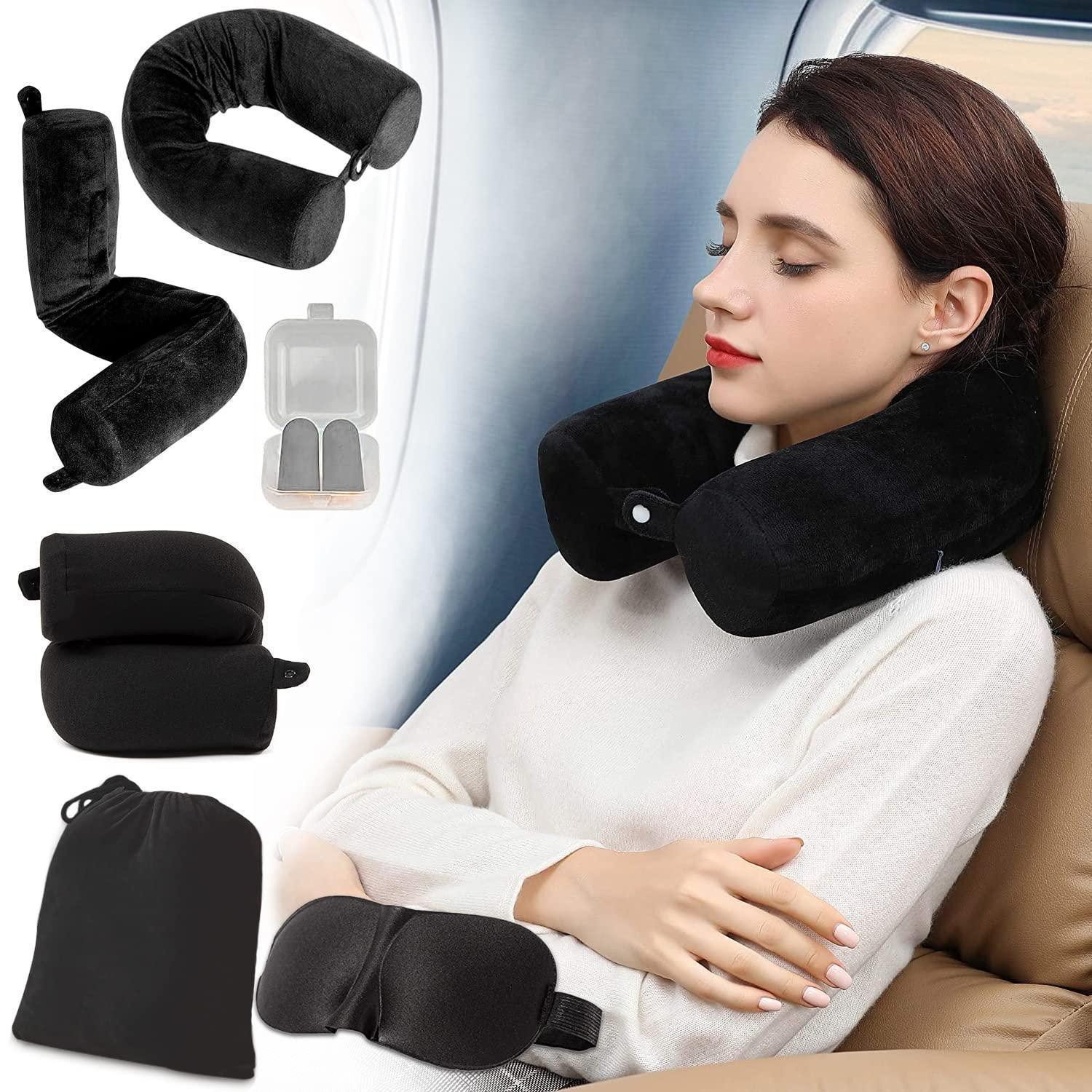 LuxusKollektion Reisekissen Reisekissen Nackenkissen Memoryfoam Nackenhörnchen Flugzeug Schwarz