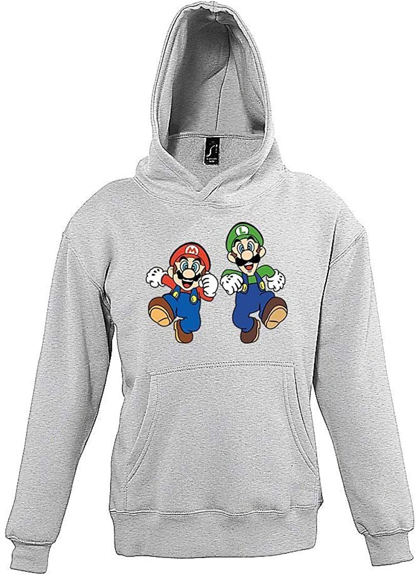 Youth Designz Kapuzenpullover Kinder Kapuzenpullover Hoodie Pullover Mario & Luigi mit modischem Print Grau