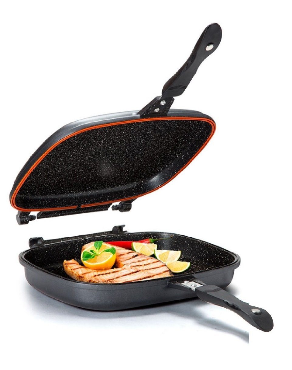 Cheffinger Bratpfanne Doppelpfanne 36 cm Aluguss Wendepfanne Pfanne Grillpfanne antihaft Doppelseitige Pfanne Bratpfanne Steakpfanne Spiegelei, (1-tlg) | Bratpfannen