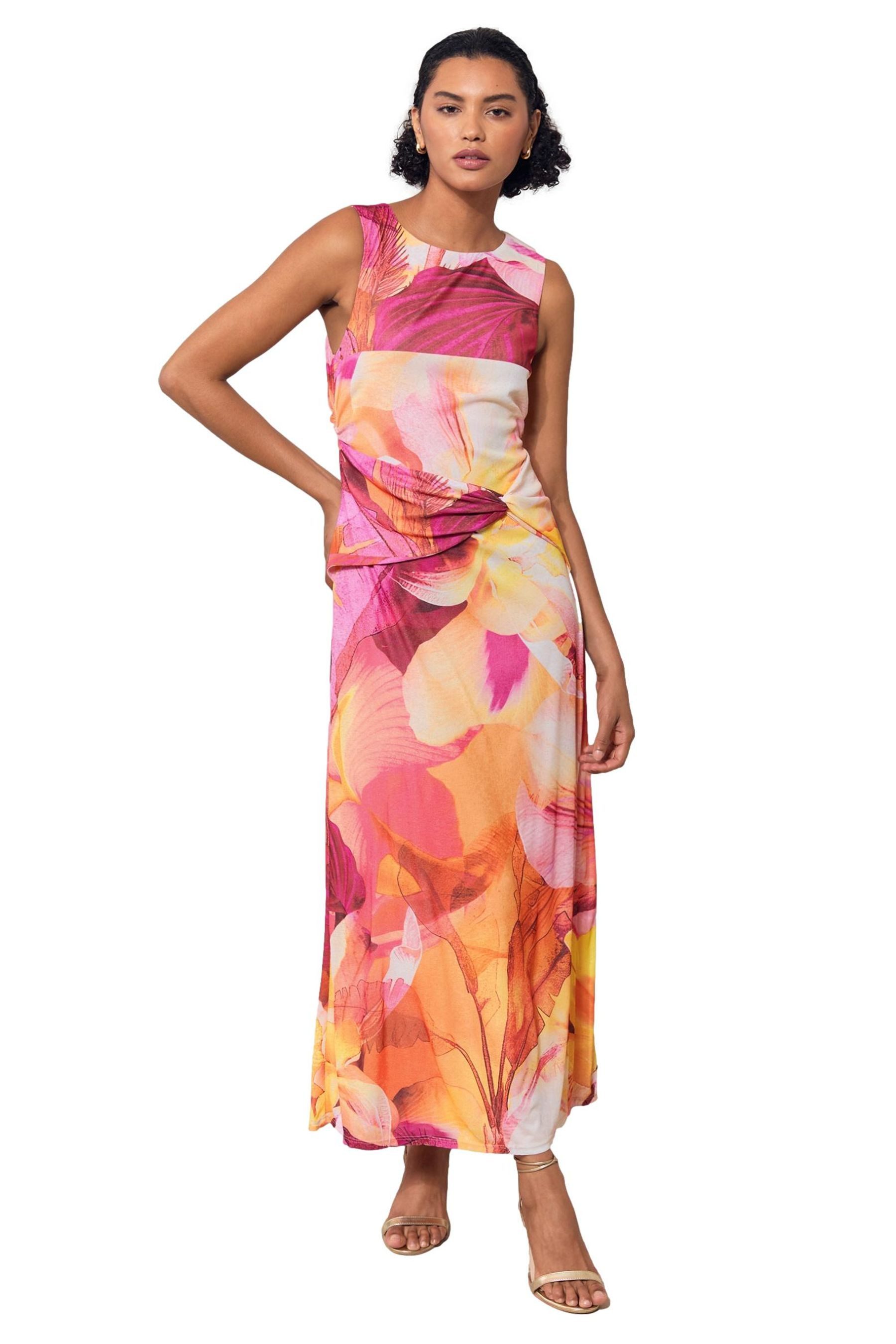 LIPSY Tüllkleid Lipsy ärmelloses Maxikleid mit Mesh und Knoten (1-tlg)