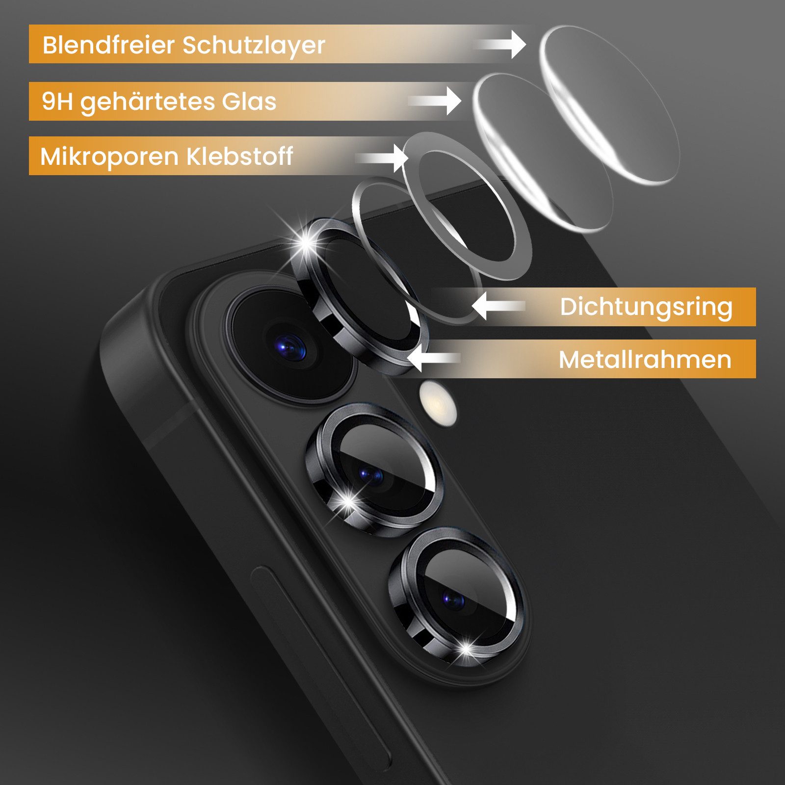 Tec-Expert Kameraschutzglas 9H Kameraglas Set in Schwarz für Samsung Galaxy S26 für Samsung Galaxy S26, Linsenschutzglas Set, 1 Stück, Kameraschutz, Schutzglas, – Bild 3 von 5