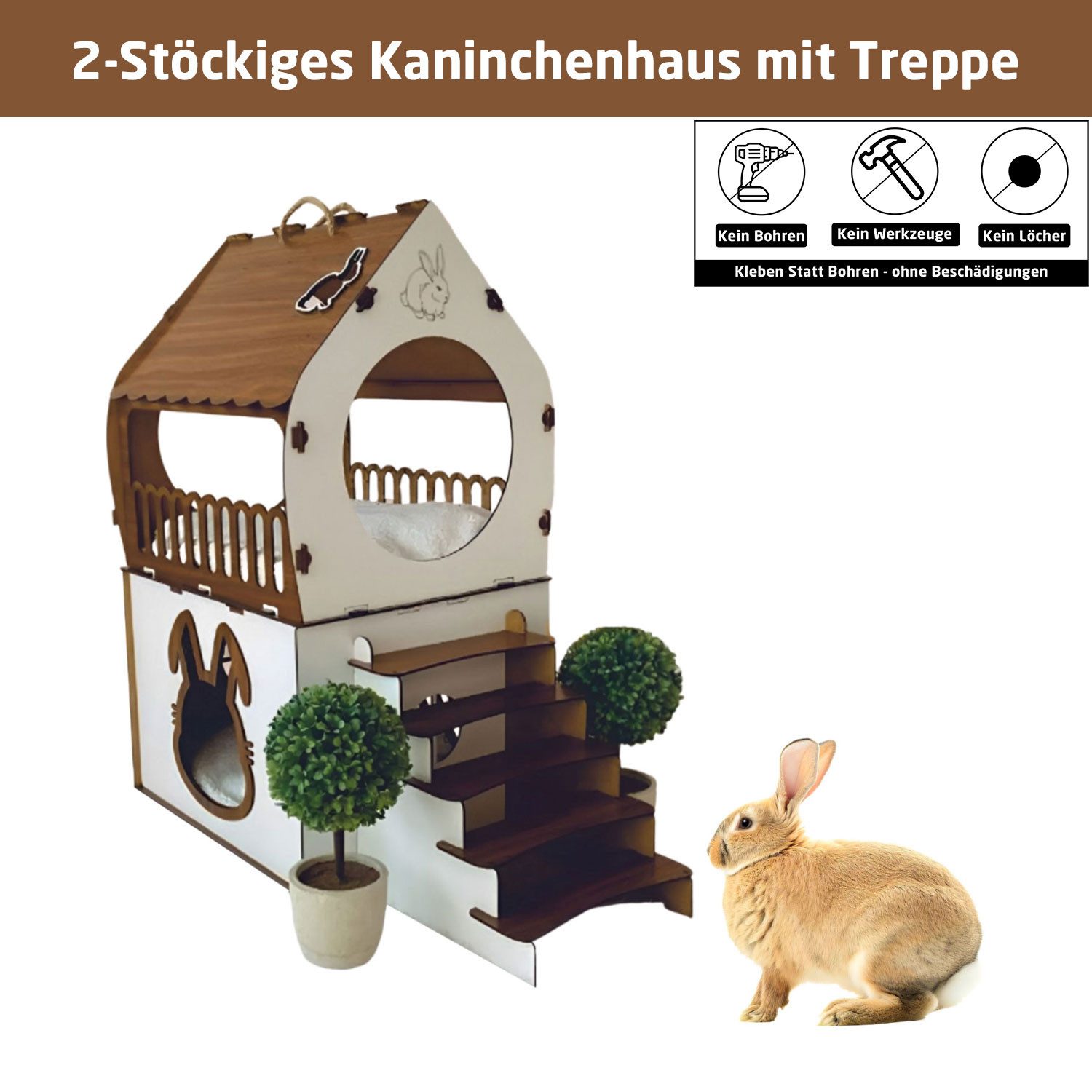 Jungengel Tierhaus XL Kaninchenhaus Hasenhaus Nagerhaus Kaninchenhütte Hasenhütte, Einfache Montage, Aufbauanleitung, Robust & Langlebig, Werkzeugfrei