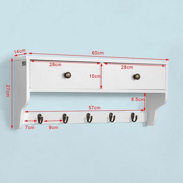 SoBuy Wandgarderobe FRG178, Wandschrank Wandregal Hängeregal mit 2 Schubladen und 5 Hake