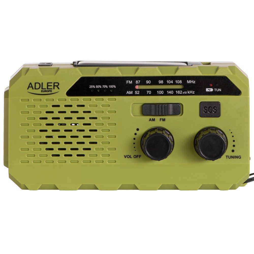 ADLER EUROPE Adler AD 1197 tragbares Notfallradio (FM, Powerbank, AM-Radio, LED-Taschenlampe, Kurbelradio, Solar, Dynamo, SOS-Alarm, Grün) – Bild 4 von 5