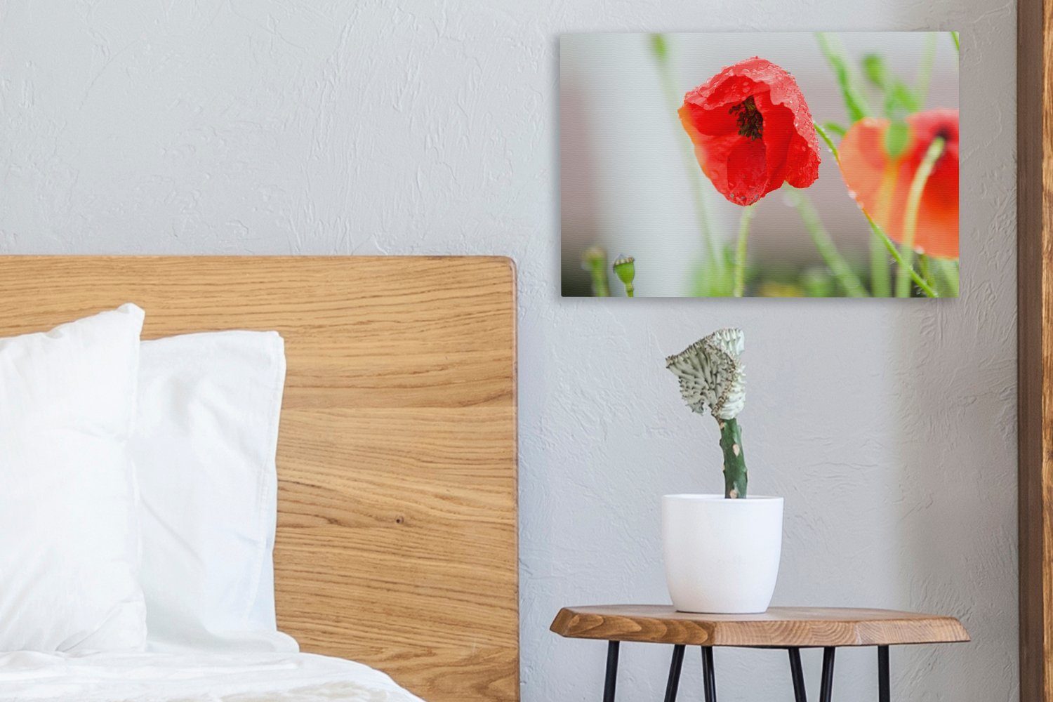 OneMillionCanvasses® Leinwandbild Tau roten Wanddeko, 30x20 (1 cm Mohnblume, einer Leinwandbilder, Wandbild auf Aufhängefertig, St)