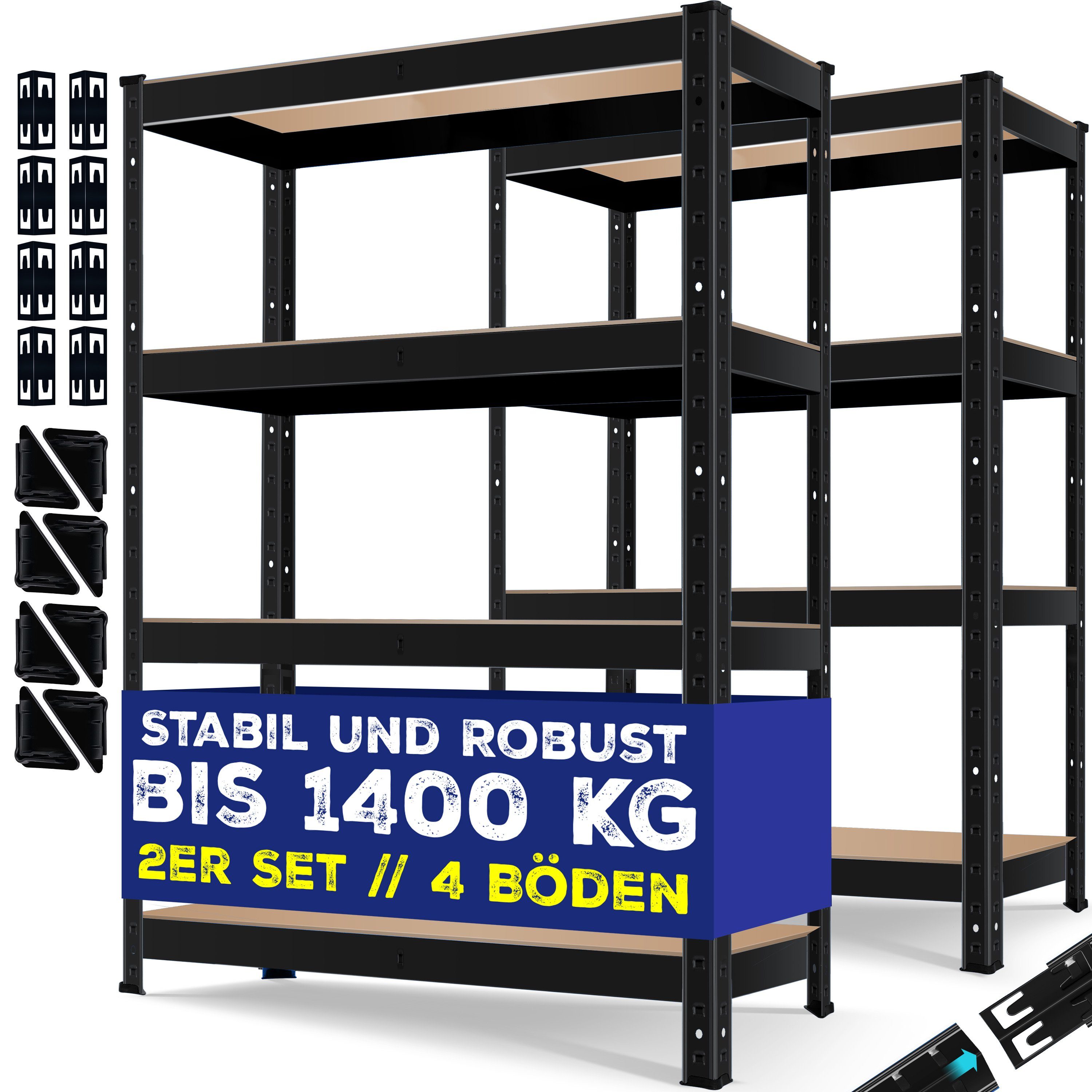 MASKO Standregal, 2er-Set Lagerregal Schwerlastregal, Kellerregal bis 875 kg schwarz