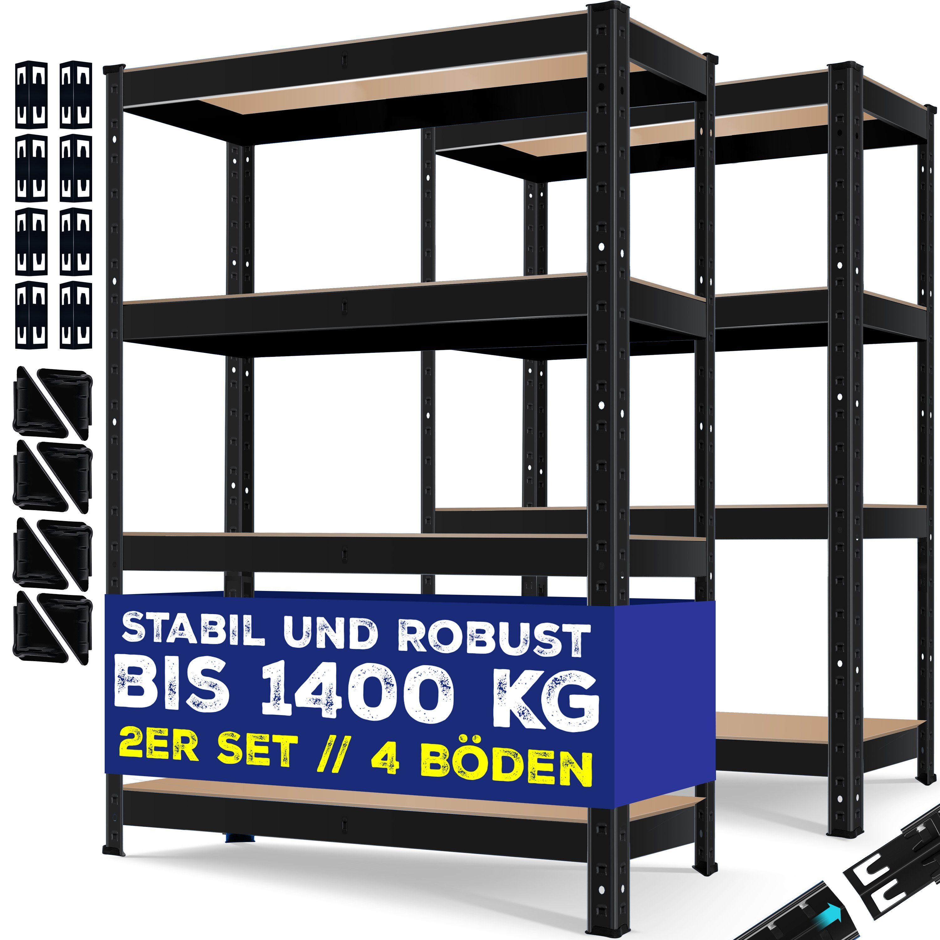 Lagerregal Standregal, 2er-Set MASKO 875 kg Kellerregal bis schwarz Schwerlastregal,