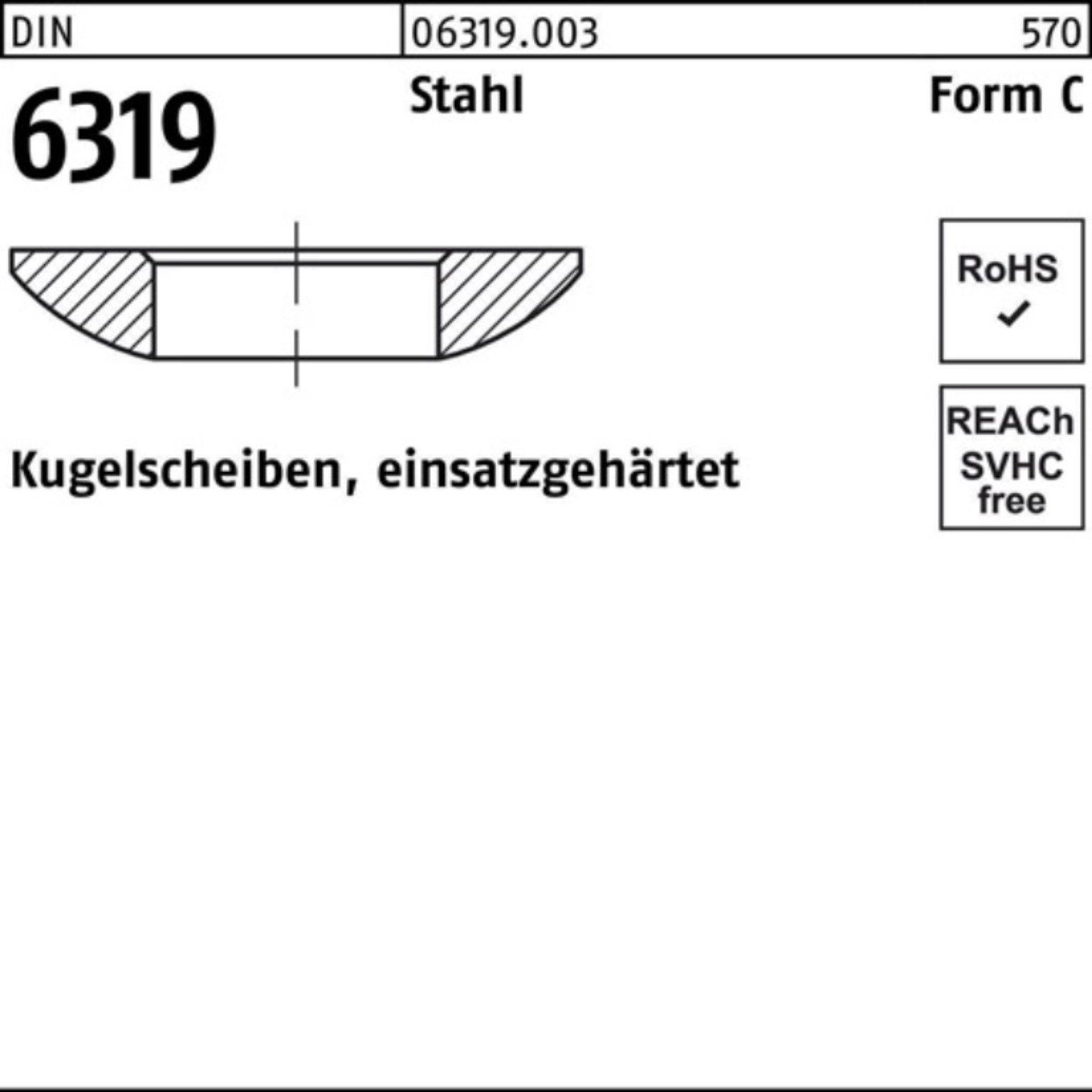 Kugelscheibe FormC DIN einsatzgehä Pack Reyher 6,4x12x2,3 Stahl Kugelscheibe C 6319 100er