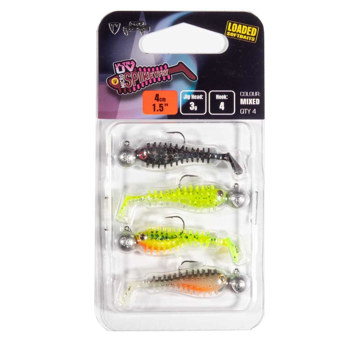 Kunstköder Fox Rage Micro Spikey Fry Mixed UV 4cm 3g - 4 montierte Gummifische