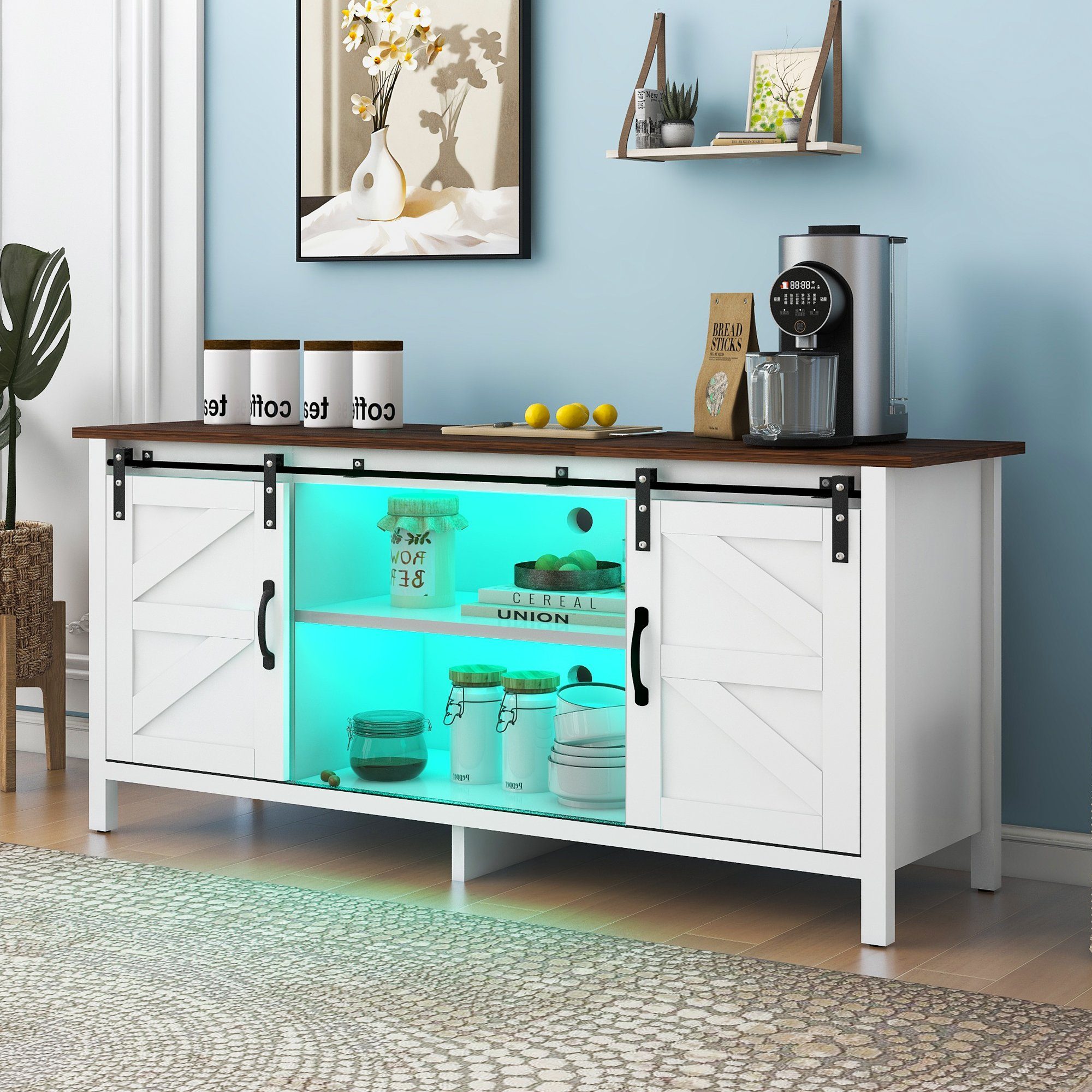 OKWISH TV-Schrank Fernsehschrank Sideboard Küchenschrank Beistellschrank (TV Ständer, Aufbewahrungsschrank, 1-St., Kommode Entertainment Center TV Stand mit 2 Schiebetüren) für Wohnzimmer Esszimmer, Modernes Design, 120*40*60.5cm