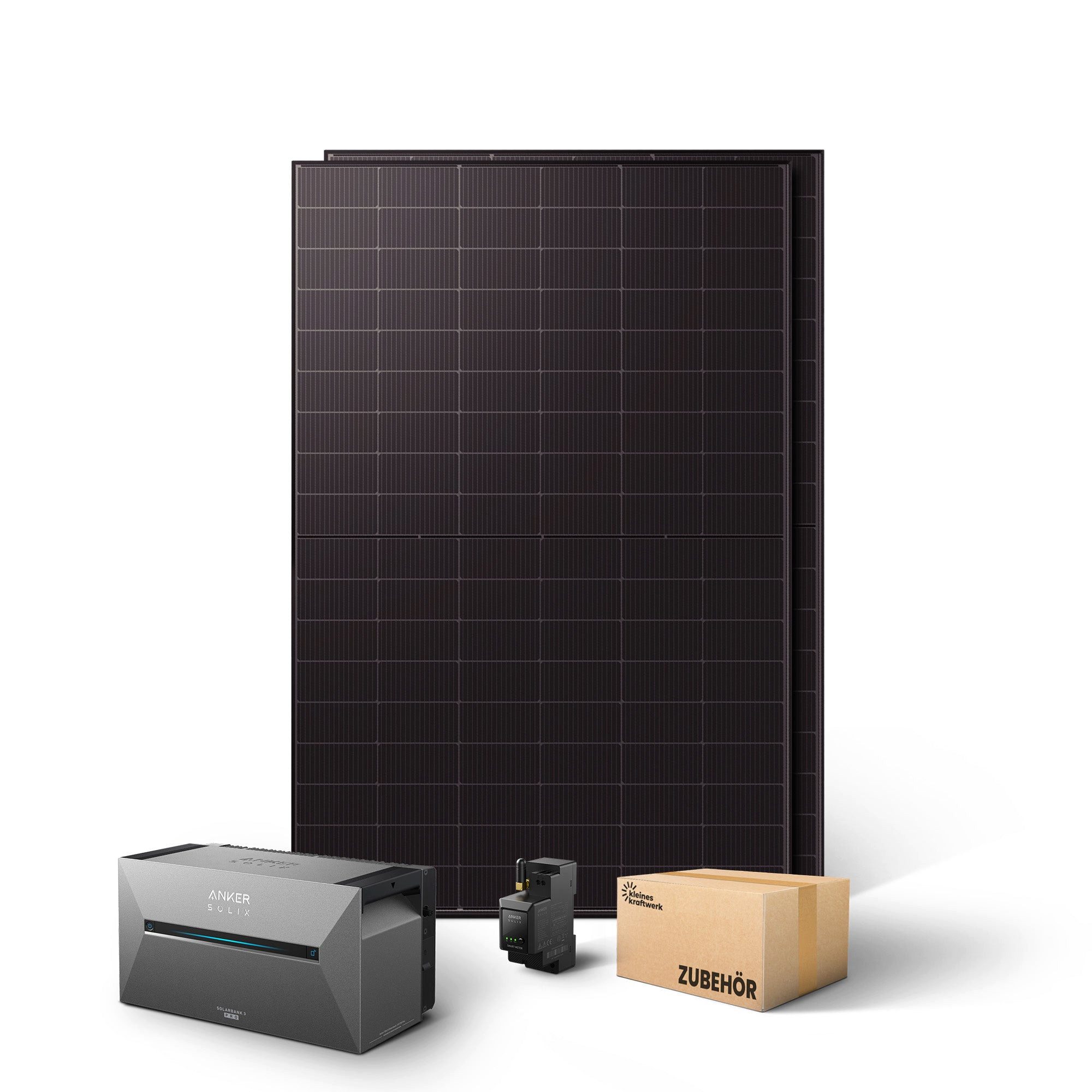 Kleines Kraftwerk Balkonkraftwerk, 1000 W, Monokristallin, (ohne Halterung, Solaranlage Komplettset mit Speicher), 2 x 500W, Anker Solarbank 3 Pro, Wechselrichter