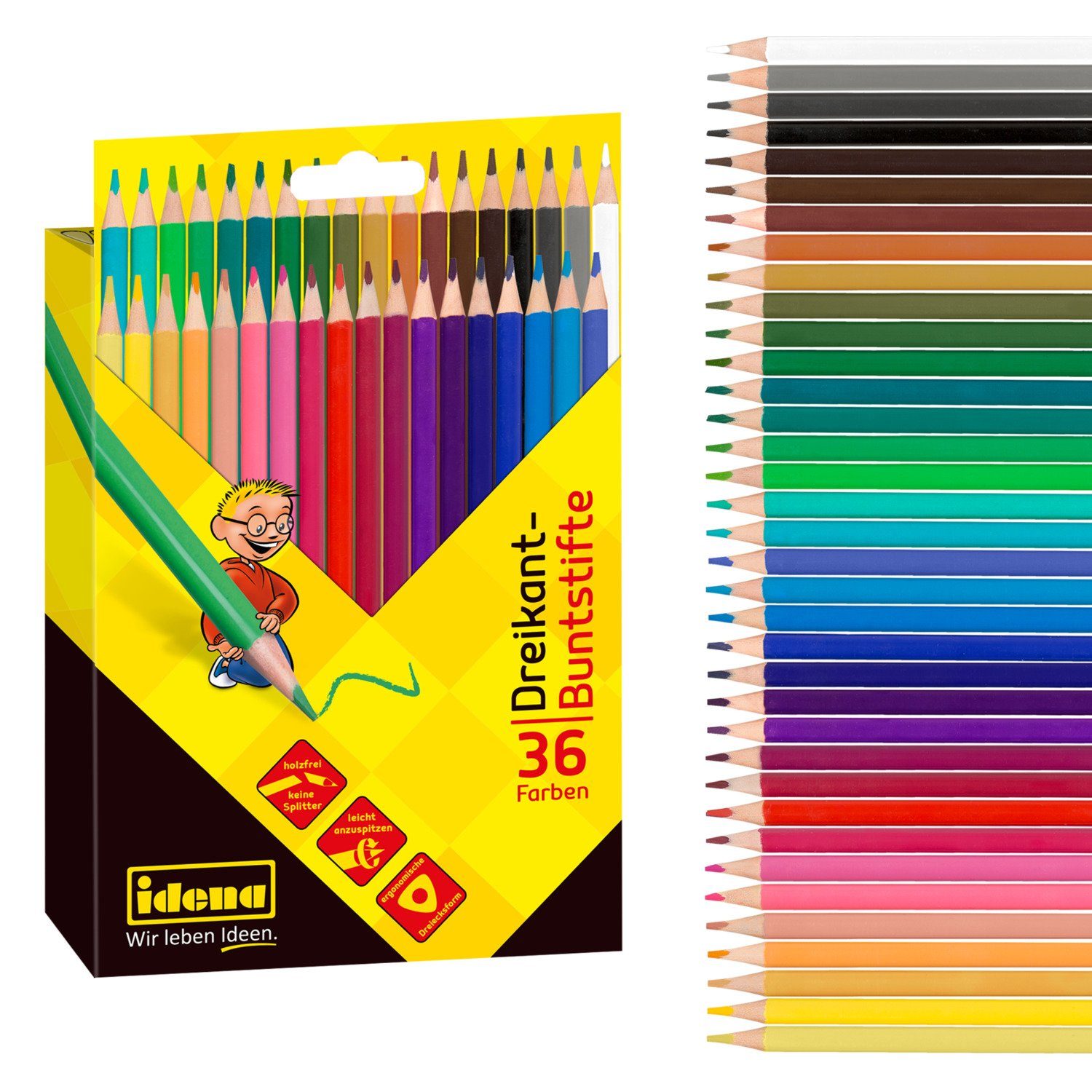 Idena Buntstift Idena 20001 - Buntstifte in ergonomischer Dreiecksform, 36 holzfreie