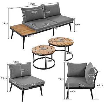 HAUSS SPLOE Gartenlounge-Set mit 2 Sofa, 2 Einzelsessel, 2 Tisch für Terrasse Garten Outdoor,Grau