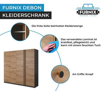 Furnix Kleiderschrank DEBON großer 4-türiger Schrank Eiche Handwerk-Gold Anthrazit solige und hochwertig, B220 x H208 cm x T53,6 cm, made in Europe