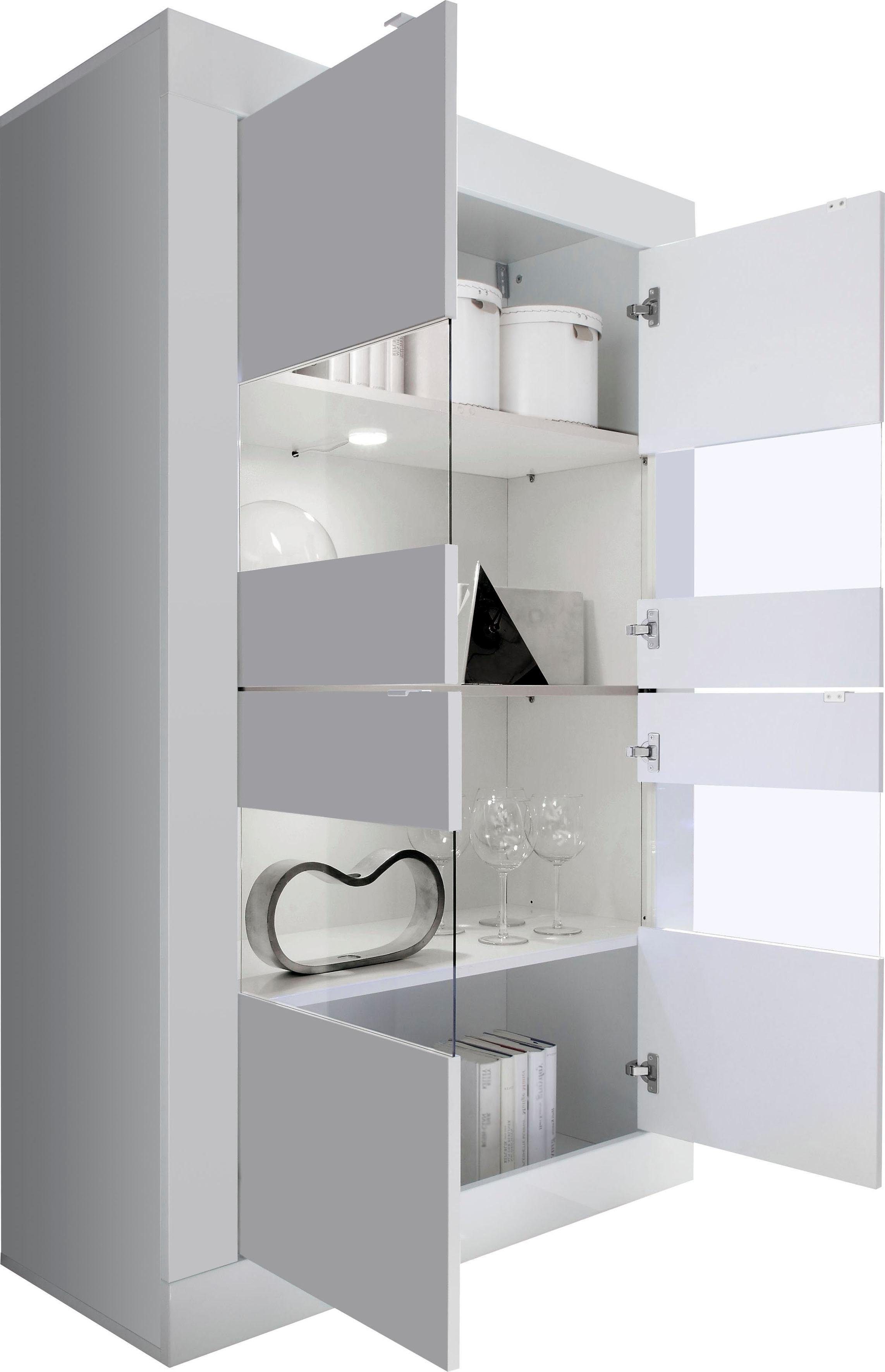 Home affaire Vitrine Basic Höhe 162 cm, Standvitrine mit 4 Türen - Metallgriffe, Stauraumvitrine in moderner Rahmenoptik, Hochschrank, Anrichte