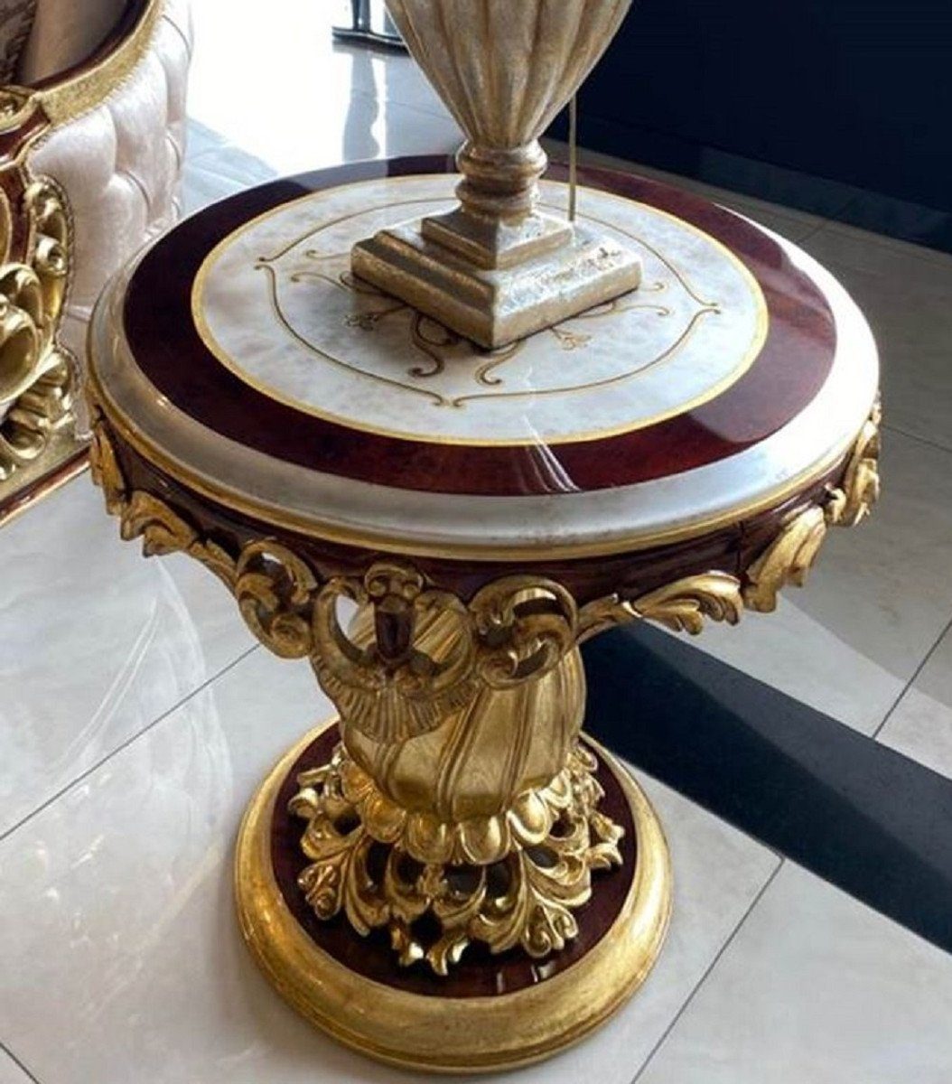 Barock Beistelltisch & - Casa Edel Massivholz Luxus - Barockstil Handgefertigte Tisch Beistelltisch Weiß Prunkvoll / / Padrino Barock Runder Möbel Gold im Braun -