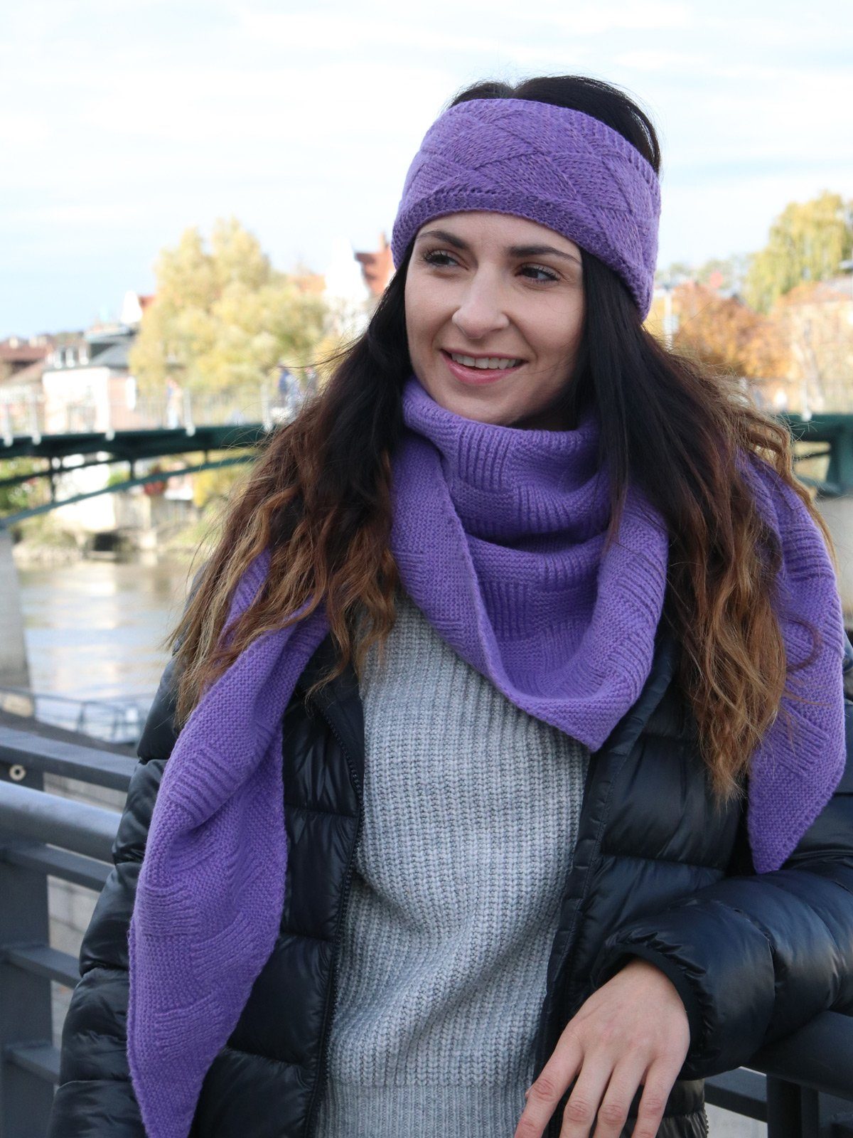 styleBREAKER Strickschal Strick Dreiecktuch Schachbrett Strickmuster, (1-St) – Bild 3 von 3