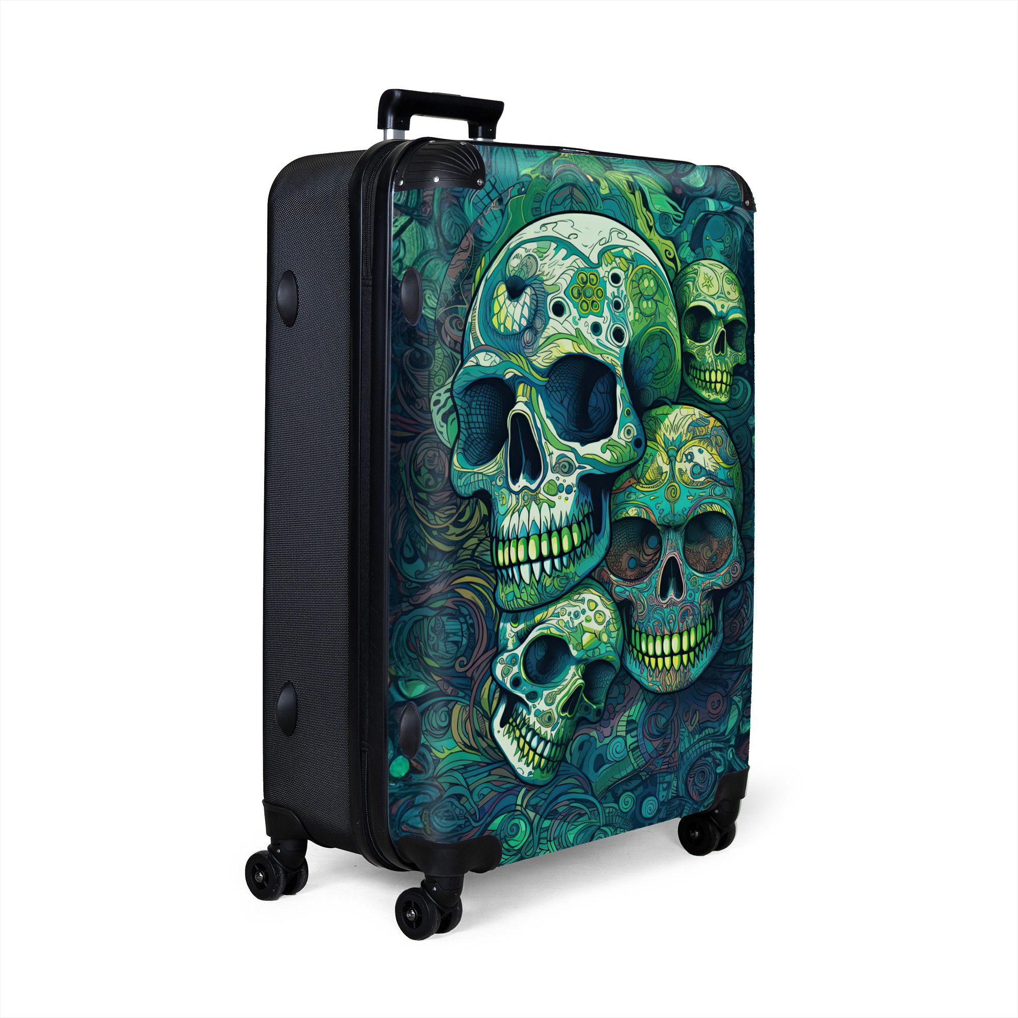 NoBoringSuitcases.com© Hartschalen-Trolley Totenkopf - Grün - günstig online kaufen