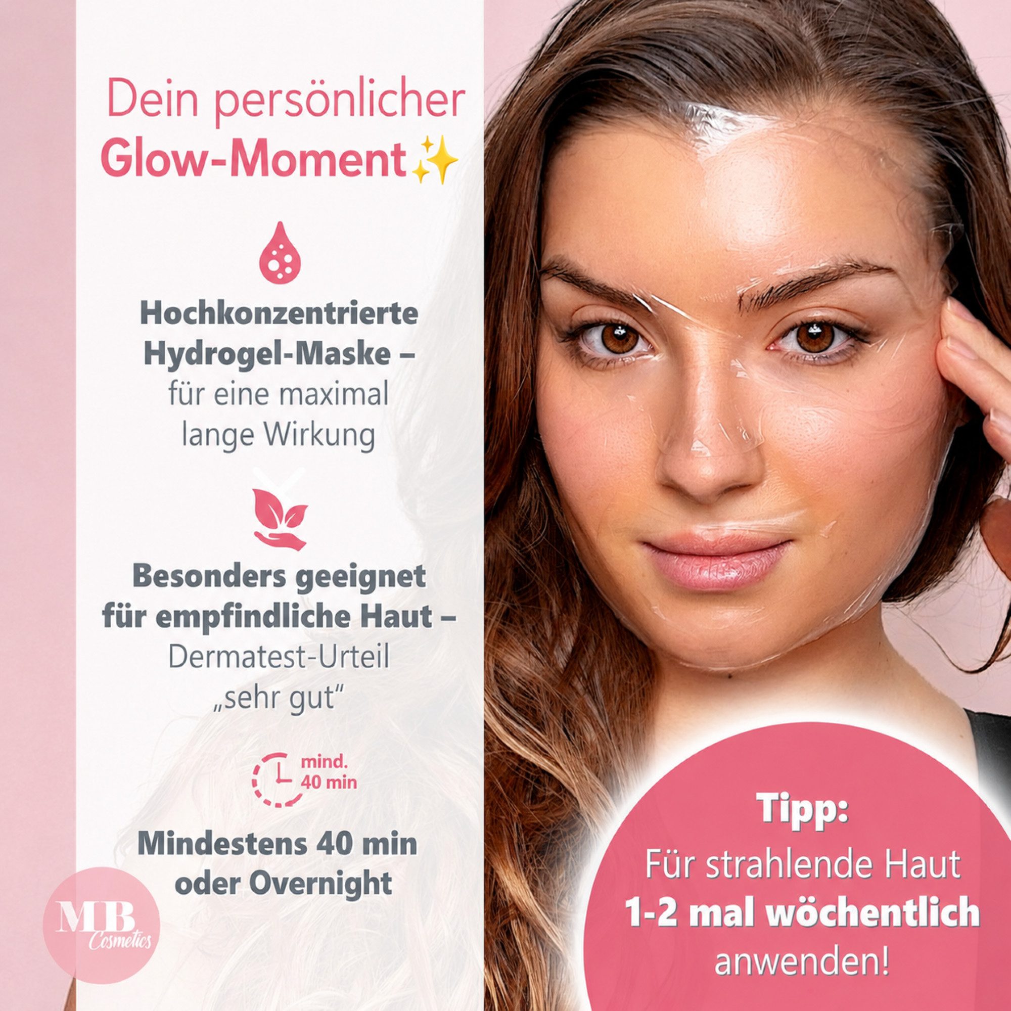 Medical Beauty Cosmetics Gesichtsmaske Kollagen Hydrogel Maske mit Hyaluron, Niacinamid, Probiotika Komplex, Glass Skin Glow Effekt, hochkonzentriert mit 52.000 ppm.